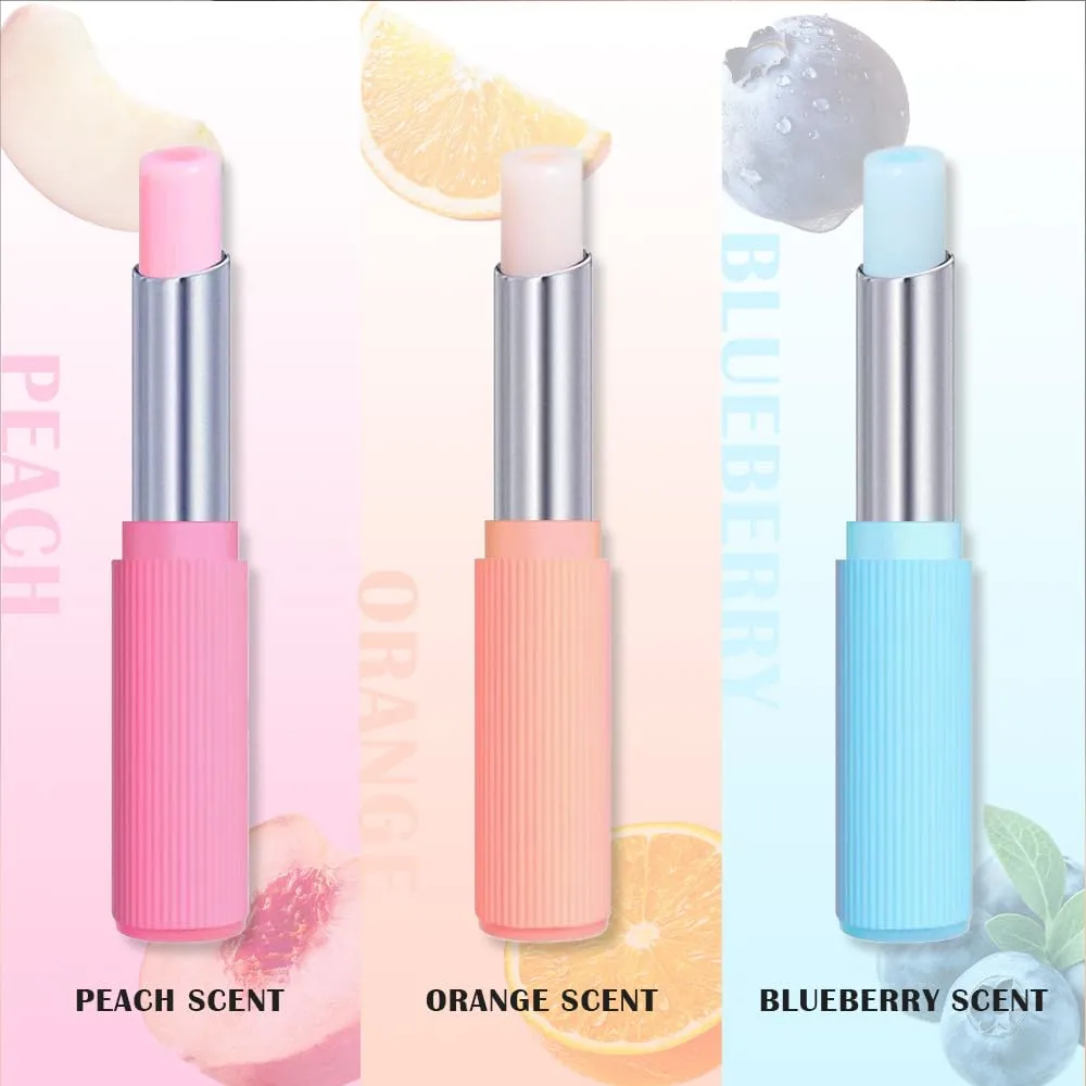 BINGBRUSH 3Pcs-Double Core Lipstick,Ultra Moisturizing Nourishing Lip Care Balm with Fruit Fragrance, Long-Lasting Hydration to Repair Dry Waterproof Moisturizer Lipstick Set (Orange+Peach+Blue berry)
