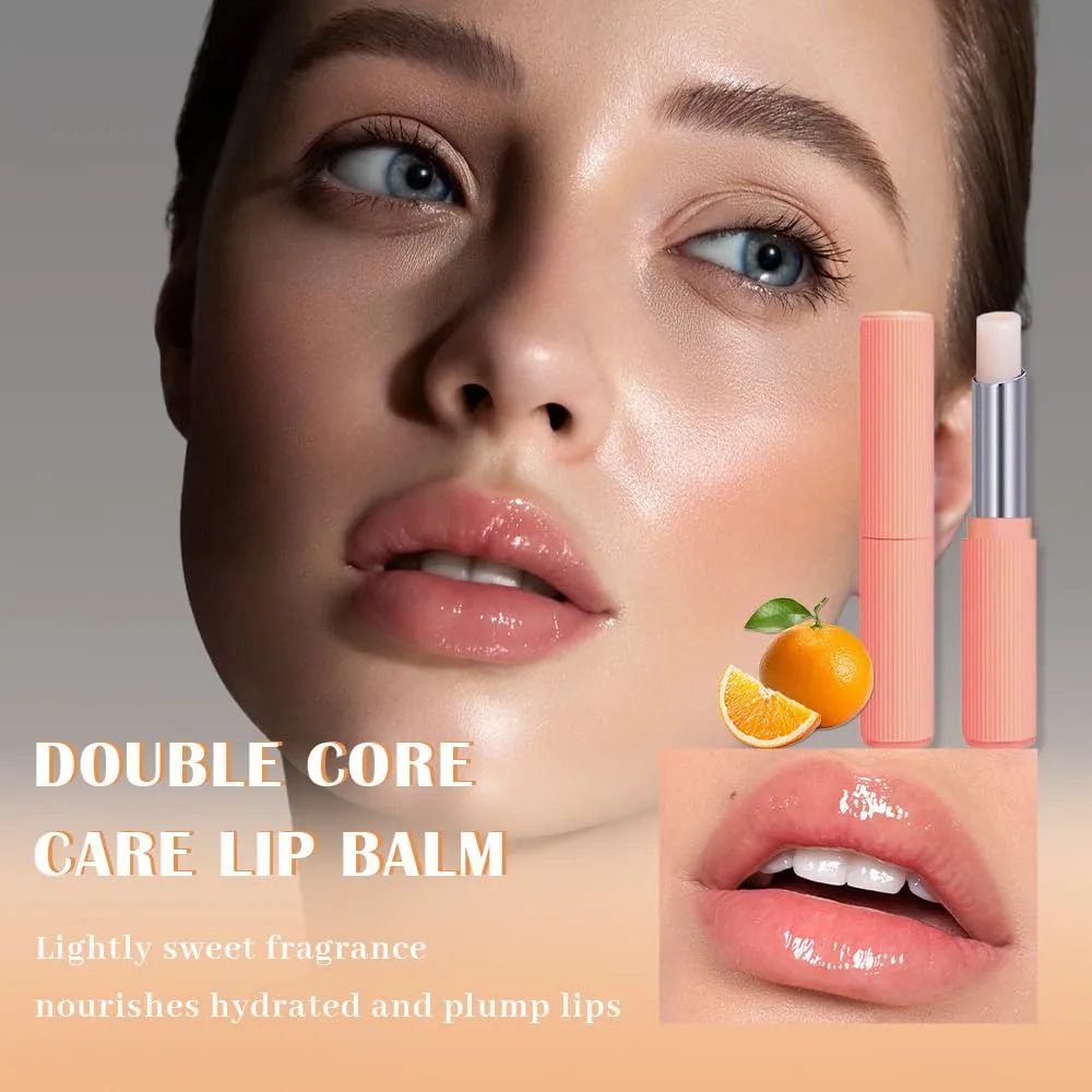BINGBRUSH 3Pcs-Double Core Lipstick,Ultra Moisturizing Nourishing Lip Care Balm with Fruit Fragrance, Long-Lasting Hydration to Repair Dry Waterproof Moisturizer Lipstick Set (Orange+Peach+Blue berry)