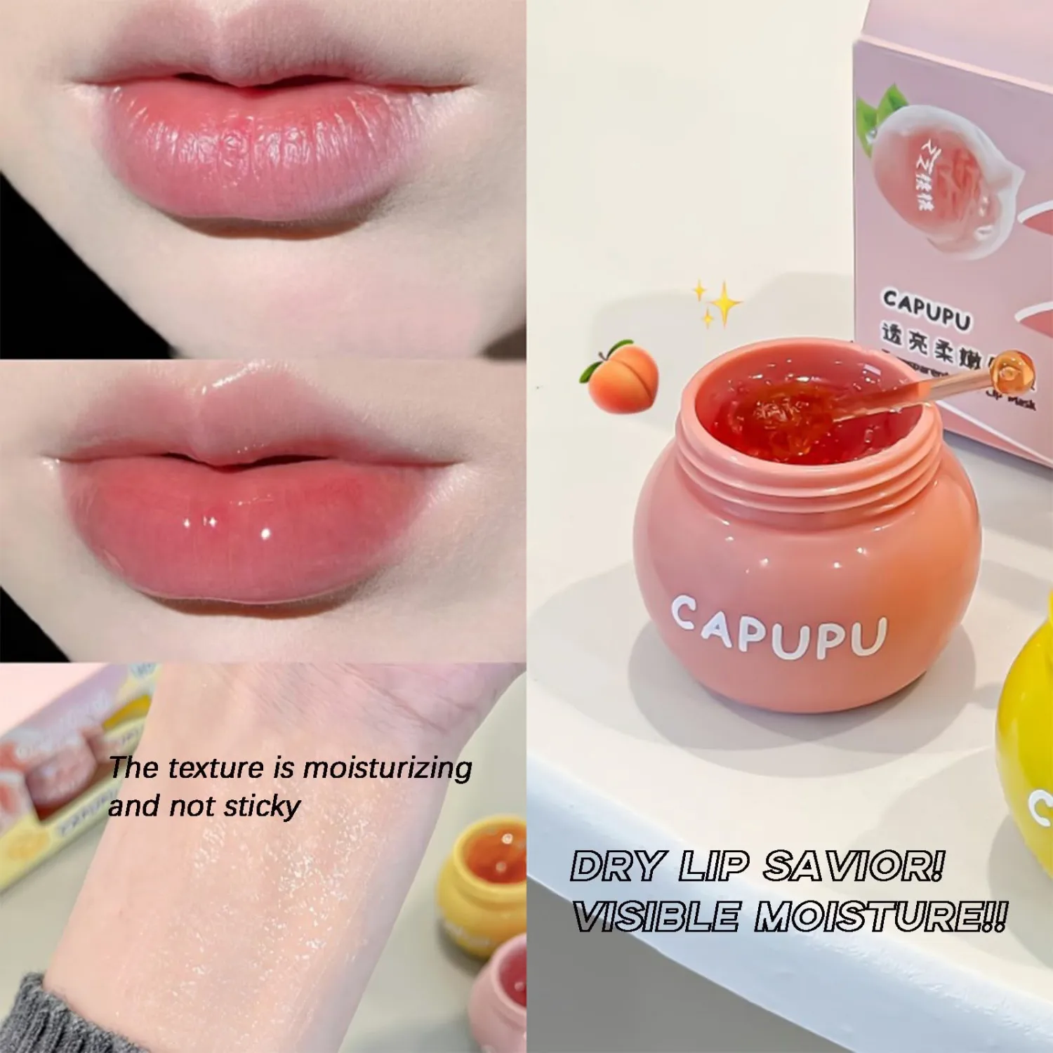 2 PCS Bee Lip Balm & Peach Balm Pot, Lip Sleeping Lip Mask Propolis Moisturizing Lip Balm with Stick, Hydrating Prevention Dry & Cracked, Reducing Lip Lines