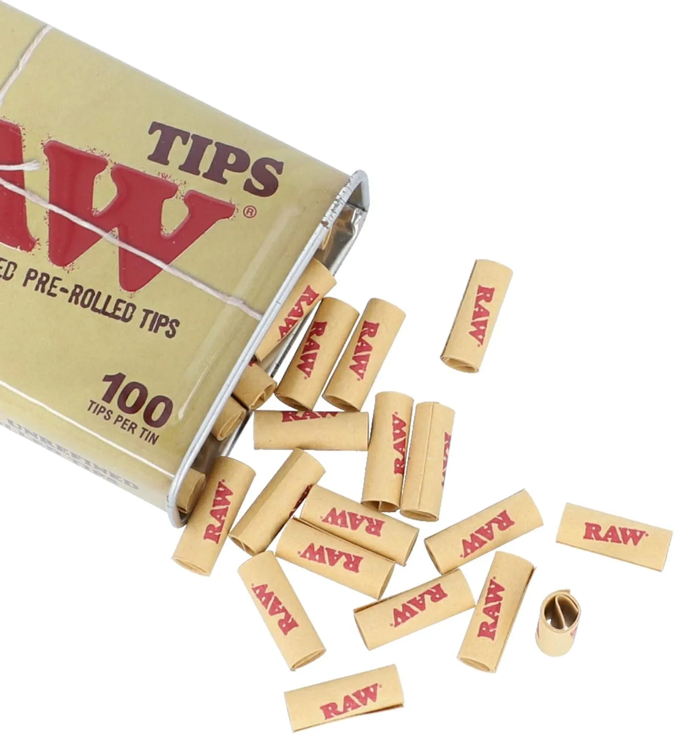 RAW Pre-Rolled Tips with Storage Tin - 200 Tips & Limited Edition Black Matte Keychain - Slow Burning & Convenient for Rolling on The Go