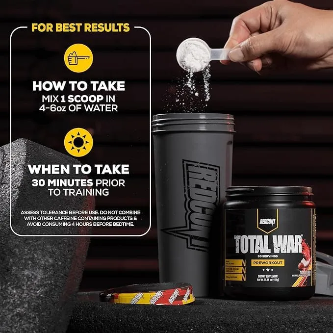 REDCON1 Total War Pre Workout, Orange Crush - Contains 320mg of Caffeine from Green Tea, Juniper & Beta Alanine - Pre Work Out with Amino Acids to Increase Pump, Energy + Endurance (30 Servings)
