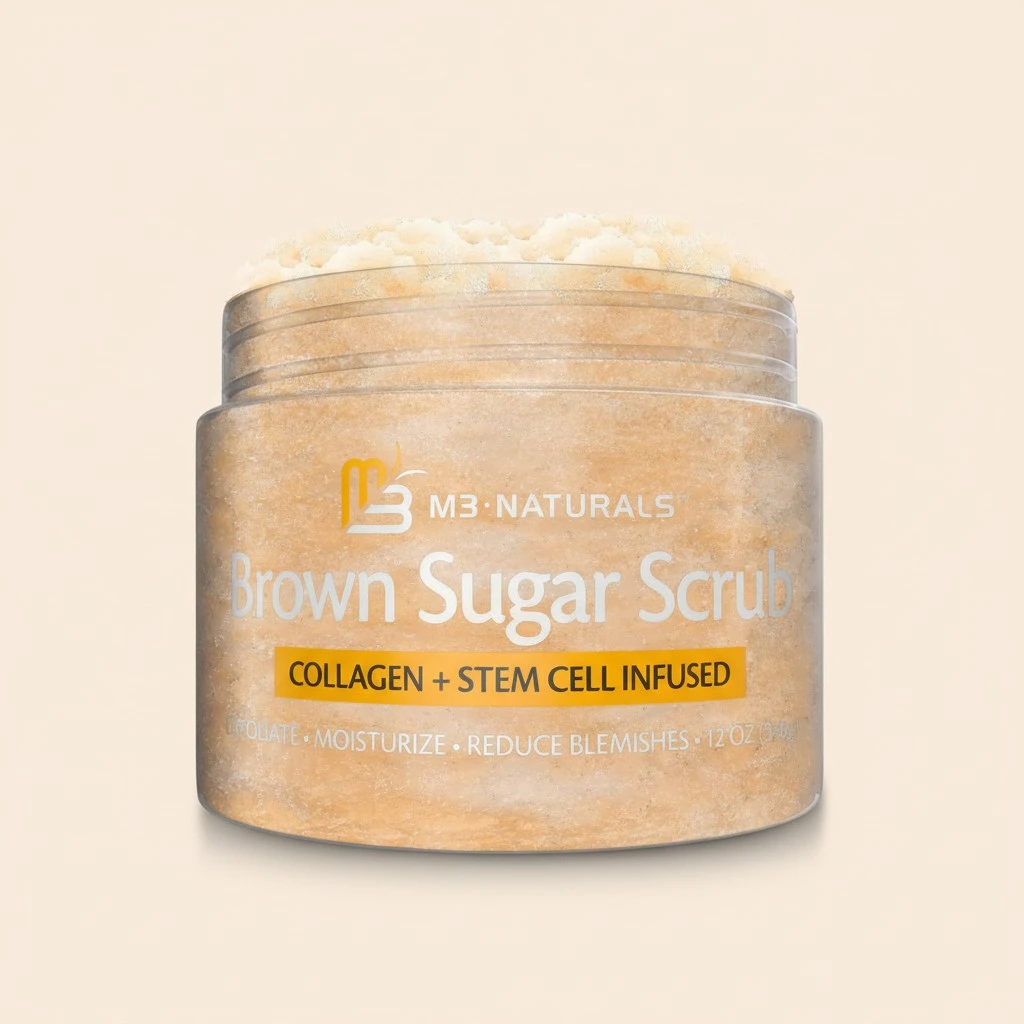 Brown Sugar Scrub Face Foot & Body Exfoliator Infused with Collagen and Stem Cell Exfoliating Salt Body Scrub for Toning Skin Cellulite Skin Care, 12oz by M3 Naturals