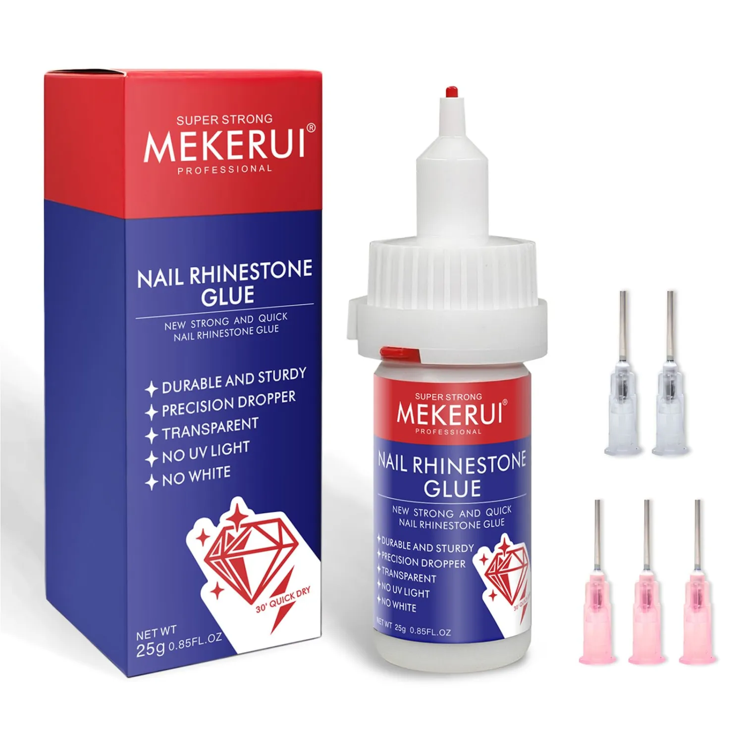 Quickly Dry Rhinestone Glue for Nail – No UV Needed – Precision Dropper + Needle – 30+ Days Clear Hold – Nail Art Rhinestones Design Tools