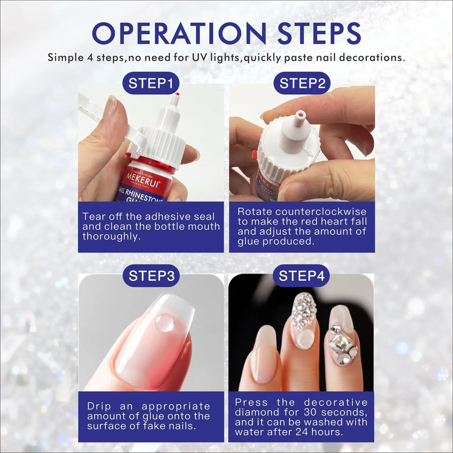 Quickly Dry Rhinestone Glue for Nail – No UV Needed – Precision Dropper + Needle – 30+ Days Clear Hold – Nail Art Rhinestones Design Tools