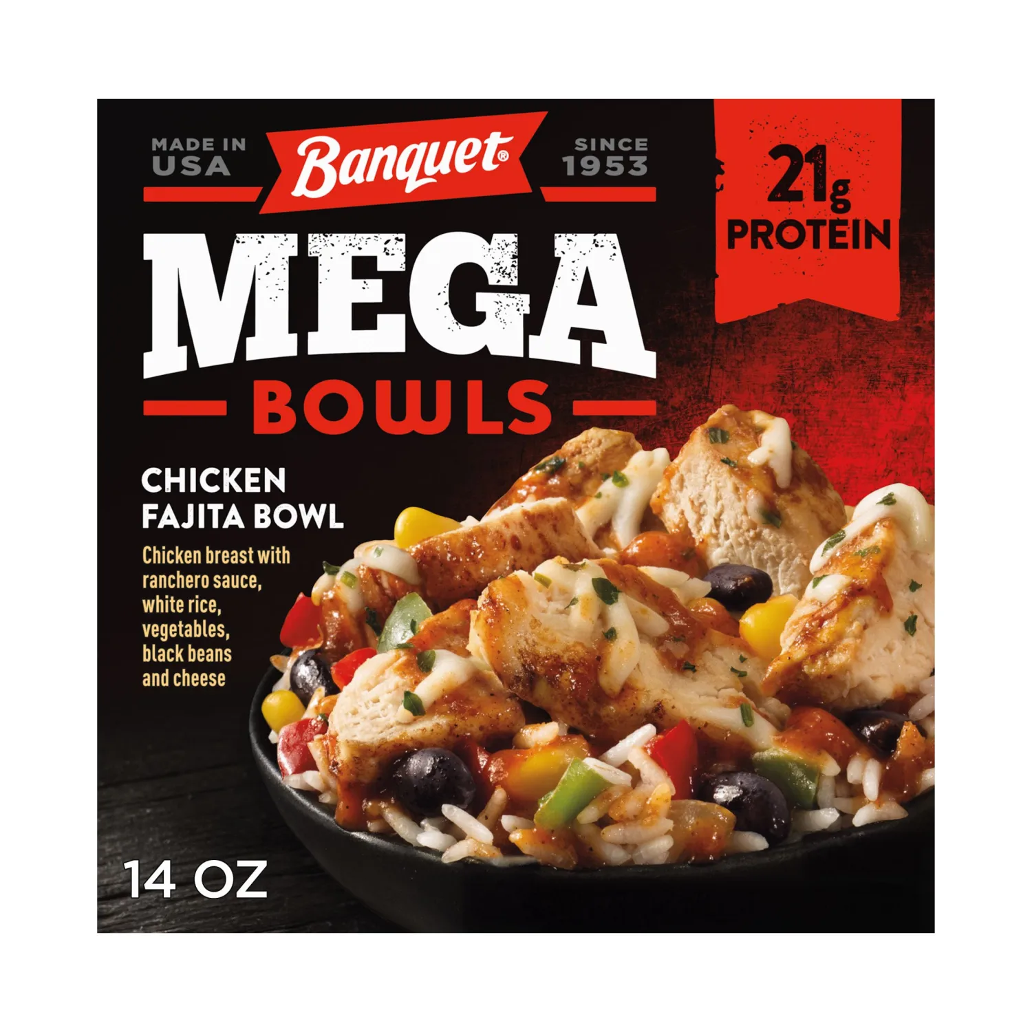 Banquet MEGA Bowls Chicken Fajita, Frozen Meal, 14 oz.