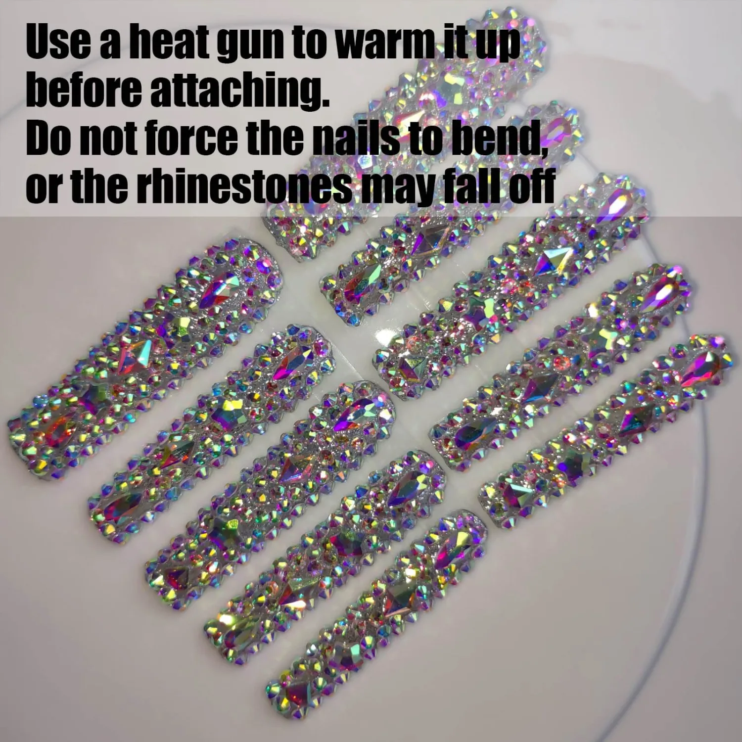 Xxl Press on Nails Extra Long Square Handmade Press-on Nails with Design Rhinestones Press Ons 10pcs M Size Pattern 1104