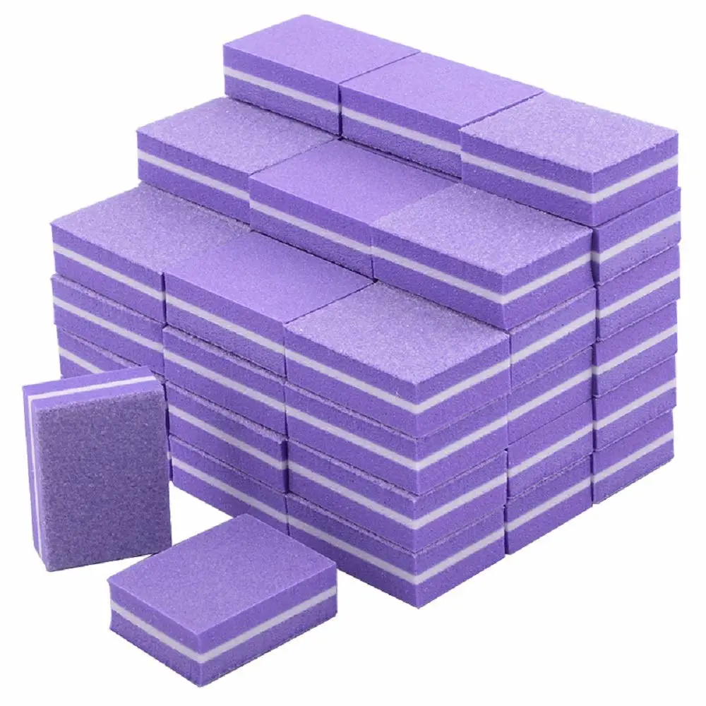 YIMART 20 Pcs Double-sided Mini Nail Buffer Block Colorful Sponge Nail Polish Sanding Buffer Strips Nail File Blocks Manicure Tools (Purple)