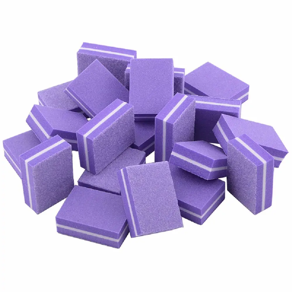 YIMART 20 Pcs Double-sided Mini Nail Buffer Block Colorful Sponge Nail Polish Sanding Buffer Strips Nail File Blocks Manicure Tools (Purple)