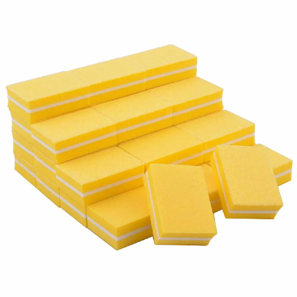 YIMART 20 Pcs Double-sided Mini Nail Buffer Block Colorful Sponge Nail Polish Sanding Buffer Strips Nail File Blocks Manicure Tools (Yellow)