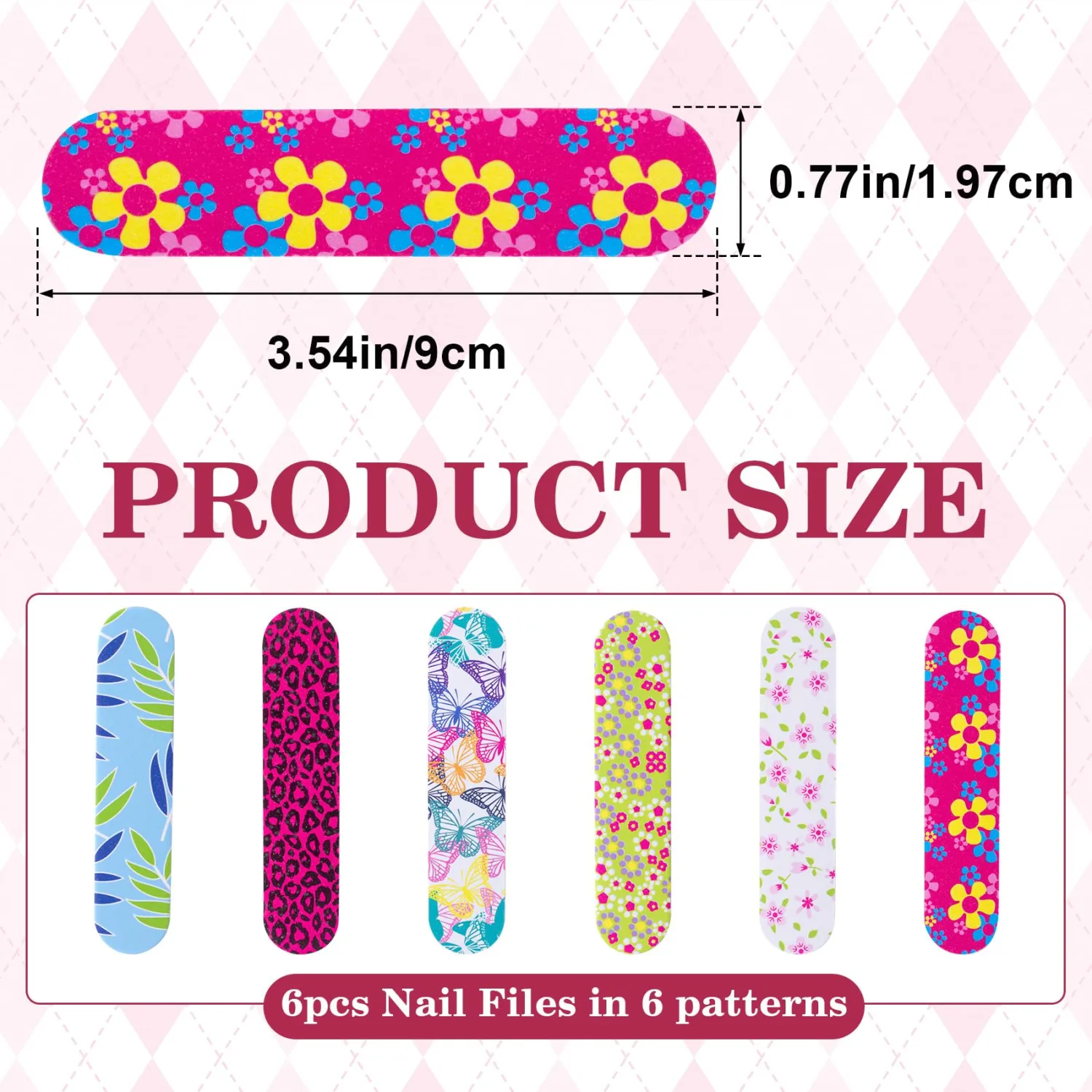 6pcs Professional Double-Sided Nail Files, Fine Grit Medium Emery Boards Files, Tools Accessories for Natural and Acrylic Nails Shaping Styling Smoothing Refining- 6 Patterns