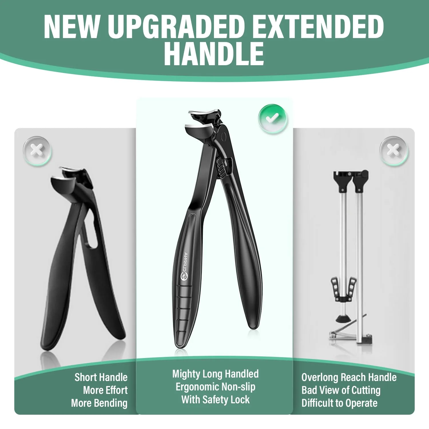 Upgrade Long Handled Toenail Clippers for Seniors with Lock, Large Toe Nail Clippers for Thick Toenails for Men Women, Wide Jaw Opening Fingernail Clippers with Catcher Sharp Precision Nail Cutter