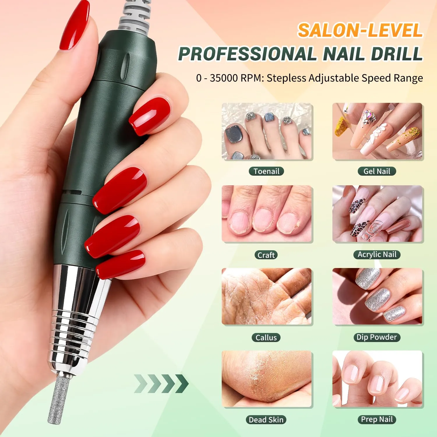 JEWHITENY Professional Rechargeable Nail Drill 35000 RPM, SG707 Electric Nail File with 6 Drill Bits for Acrylic Nails Gel Polishing Removing(Pink)