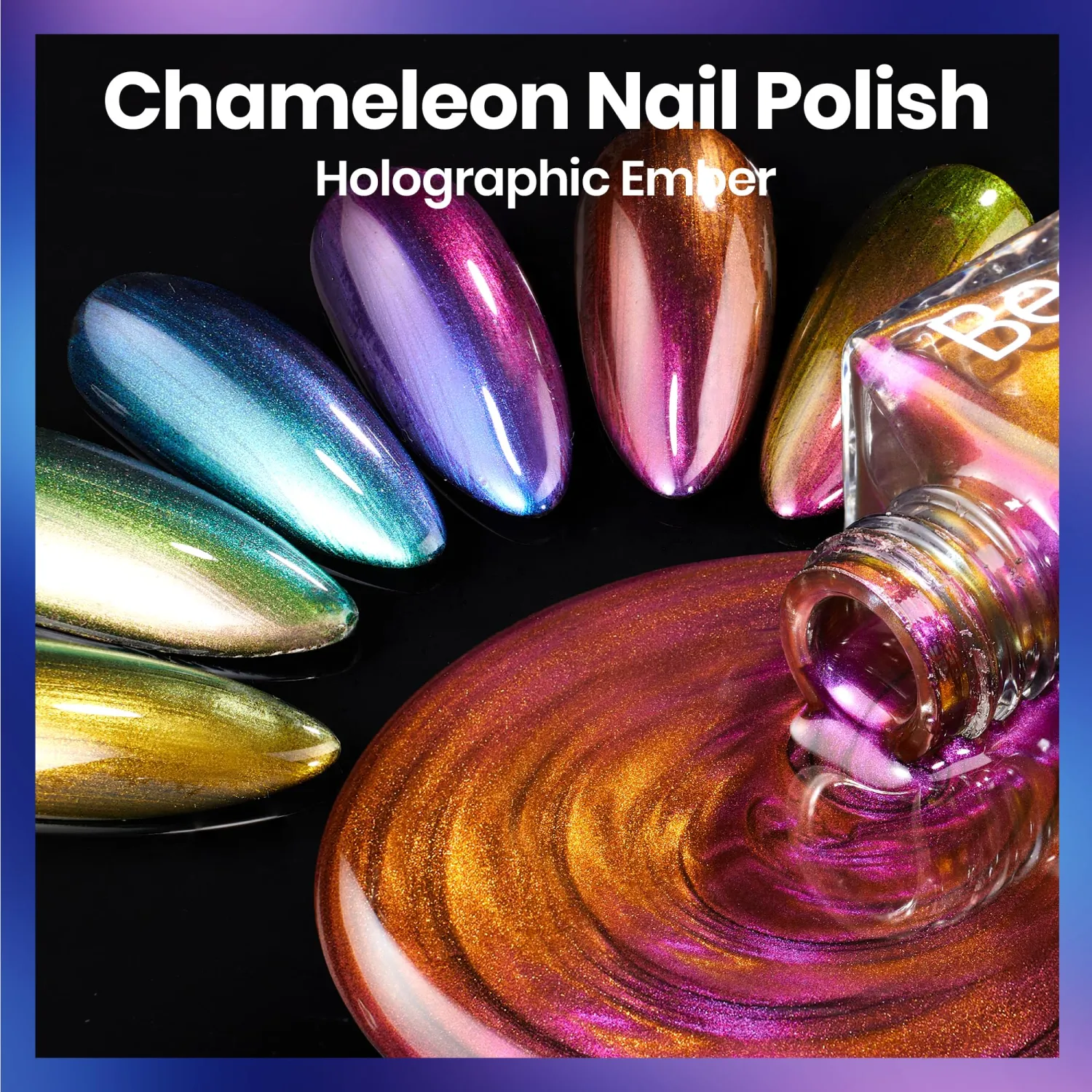 Beetles Chrome Nail Polish Set - Chameleon Holographic Ember 6 Colors Air Quick Fast Dry Metallic Nail Polish Long Lasting DIY Fingernail Art Home Salon Valentines Gifts for Girls Women