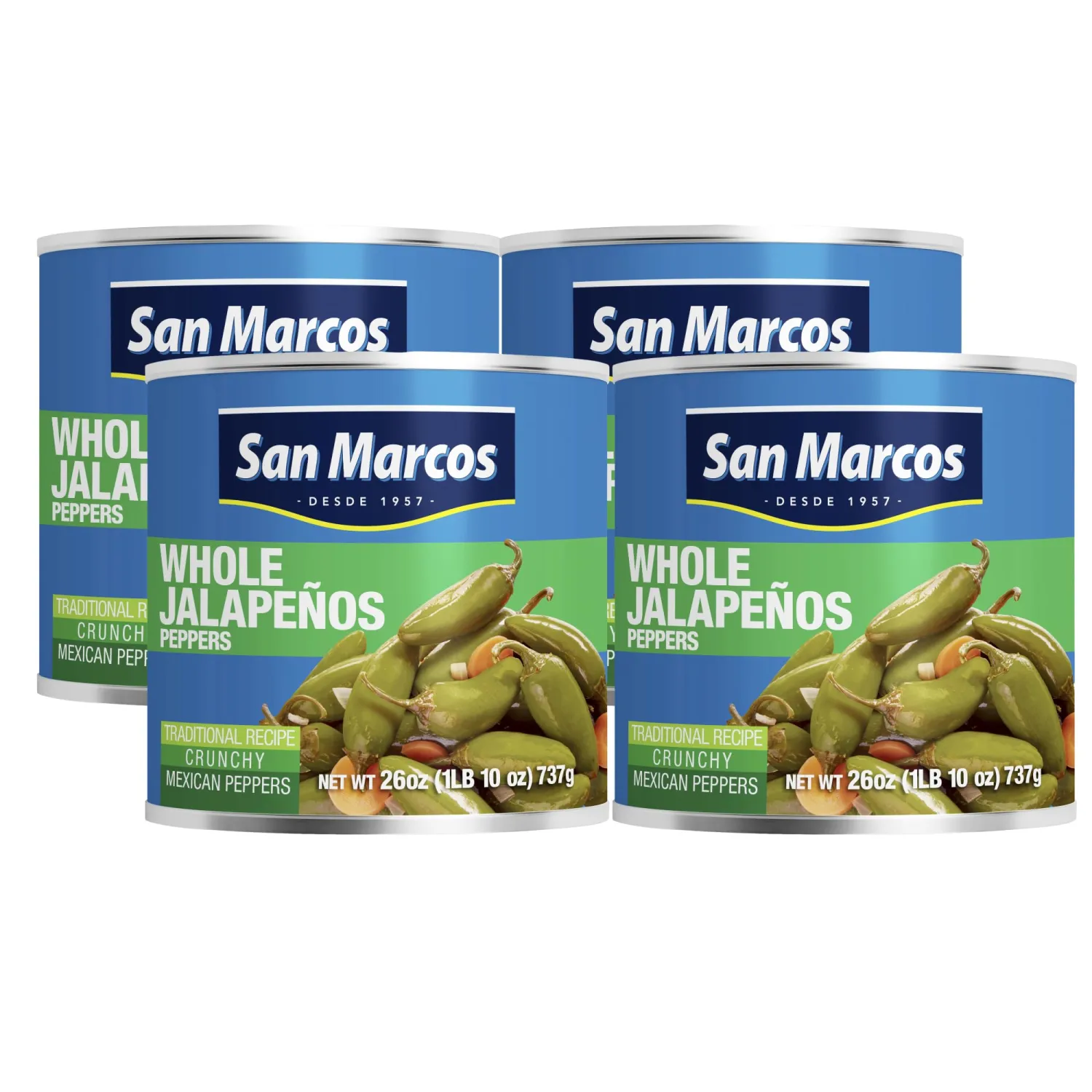 San Marcos Whole Jalapeno Peppers, 26 Ounce (Pack of 4)