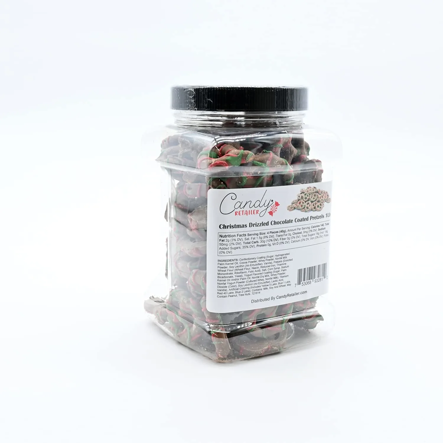 Candy Retailer Christmas Drizzled Chocolate Coated Pretzels 1 Lb