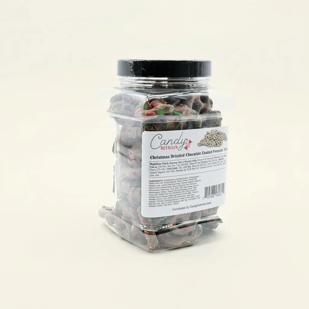 Candy Retailer Christmas Drizzled Chocolate Coated Pretzels 1 Lb