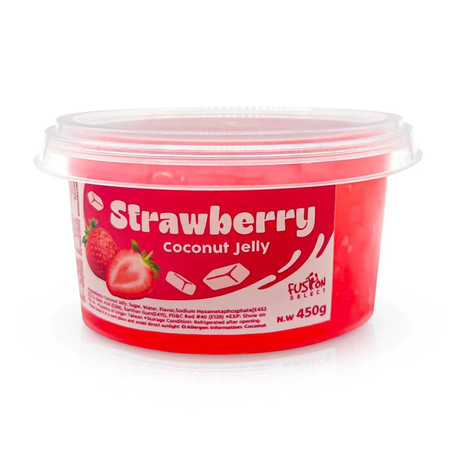 Fusion Select Strawberry Jelly - Fruity Coconut Gel Snacks & Drinks - Toppings or Add-Ons for Bubble Teas, Yogurt, Ice Cream, Desserts, Snow Fluff - Fruit-Flavored Jellies - Made in Taiwan