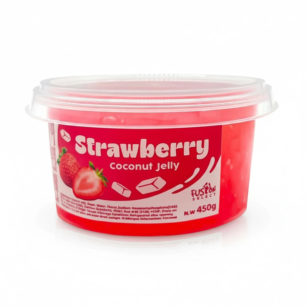 Fusion Select Strawberry Jelly - Fruity Coconut Gel Snacks & Drinks - Toppings or Add-Ons for Bubble Teas, Yogurt, Ice Cream, Desserts, Snow Fluff - Fruit-Flavored Jellies - Made in Taiwan