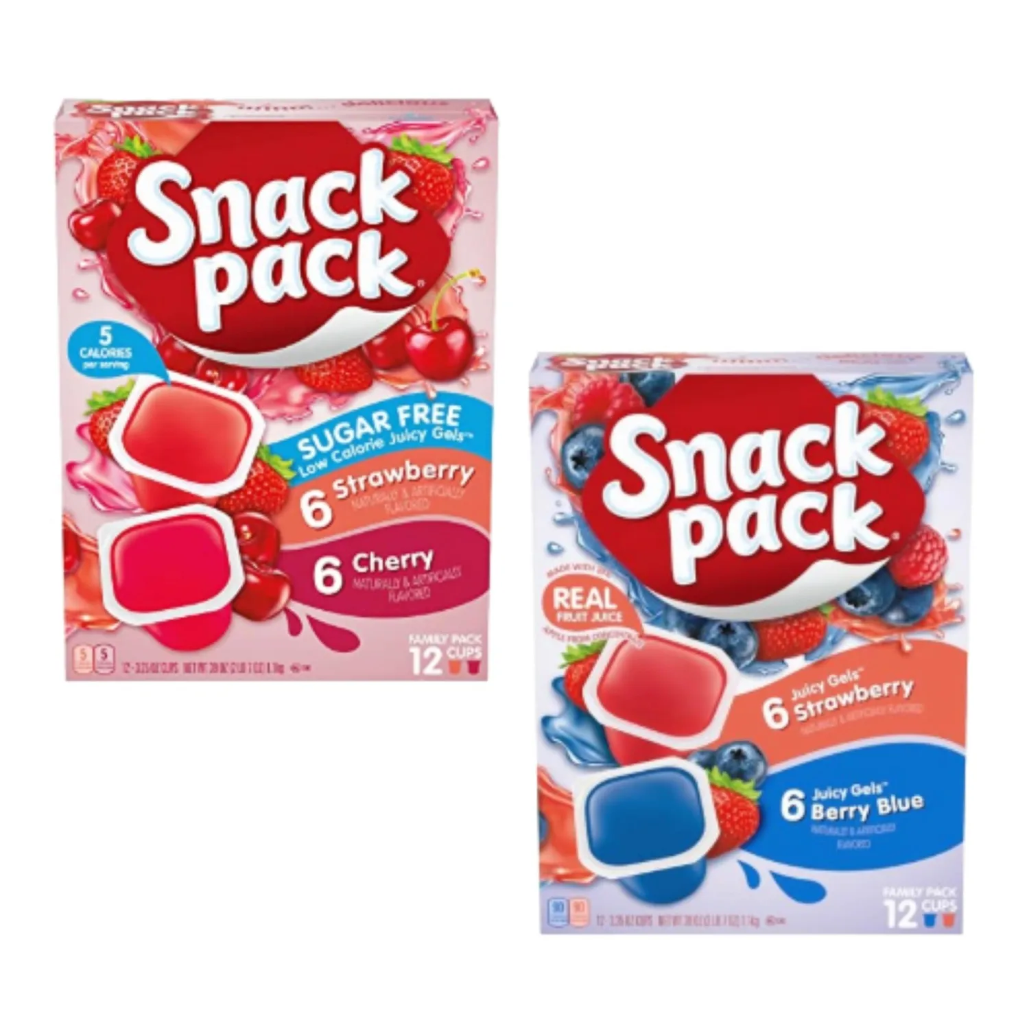 Snack Pack Sugar-Free Variety Pack of Strawberry & Cherry Gels, 3.25 oz (12 count) + Strawberry & Berry Blue Gels, 3.25 oz (12 count)