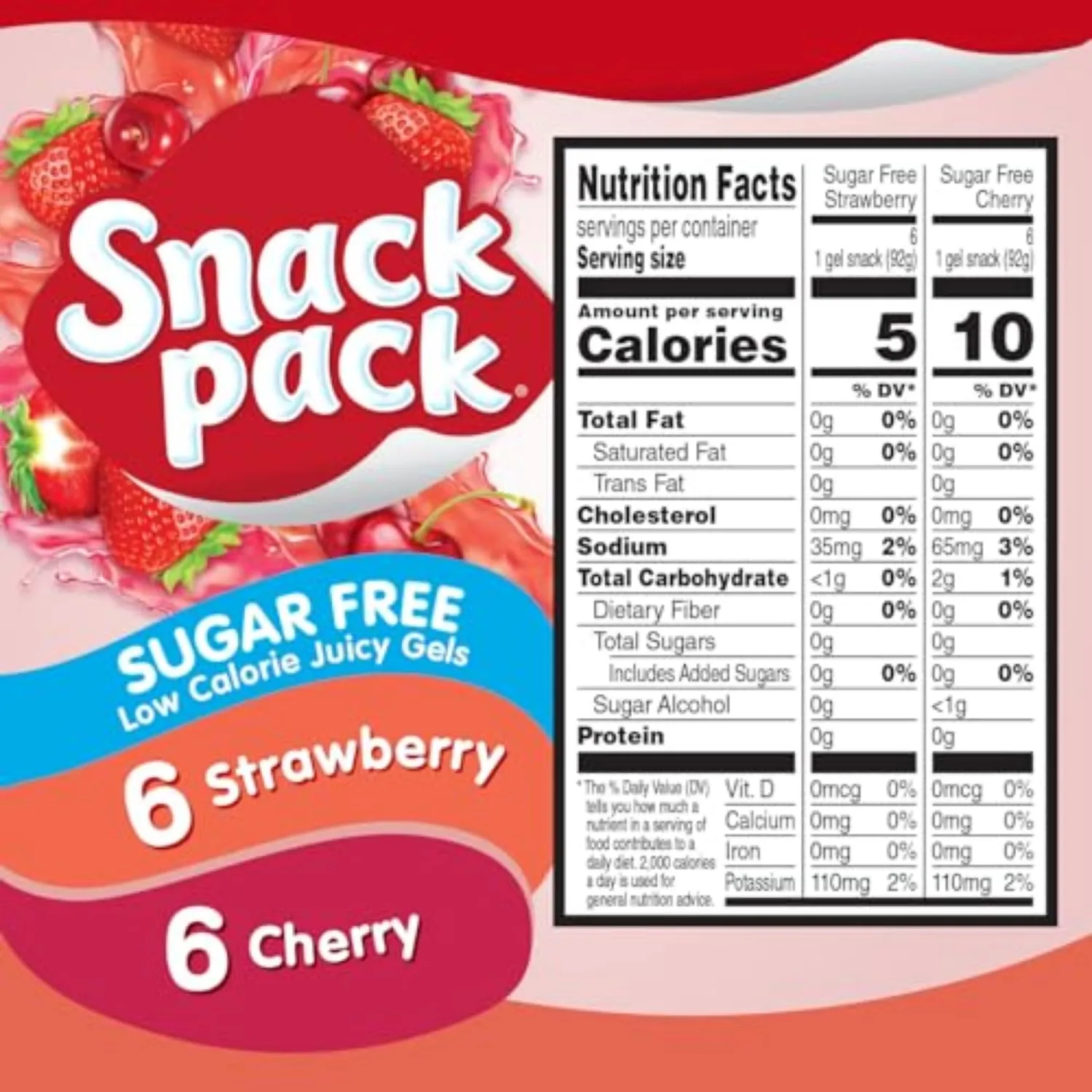 Snack Pack Sugar-Free Variety Pack of Strawberry & Cherry Gels, 3.25 oz (12 count) + Strawberry & Berry Blue Gels, 3.25 oz (12 count)