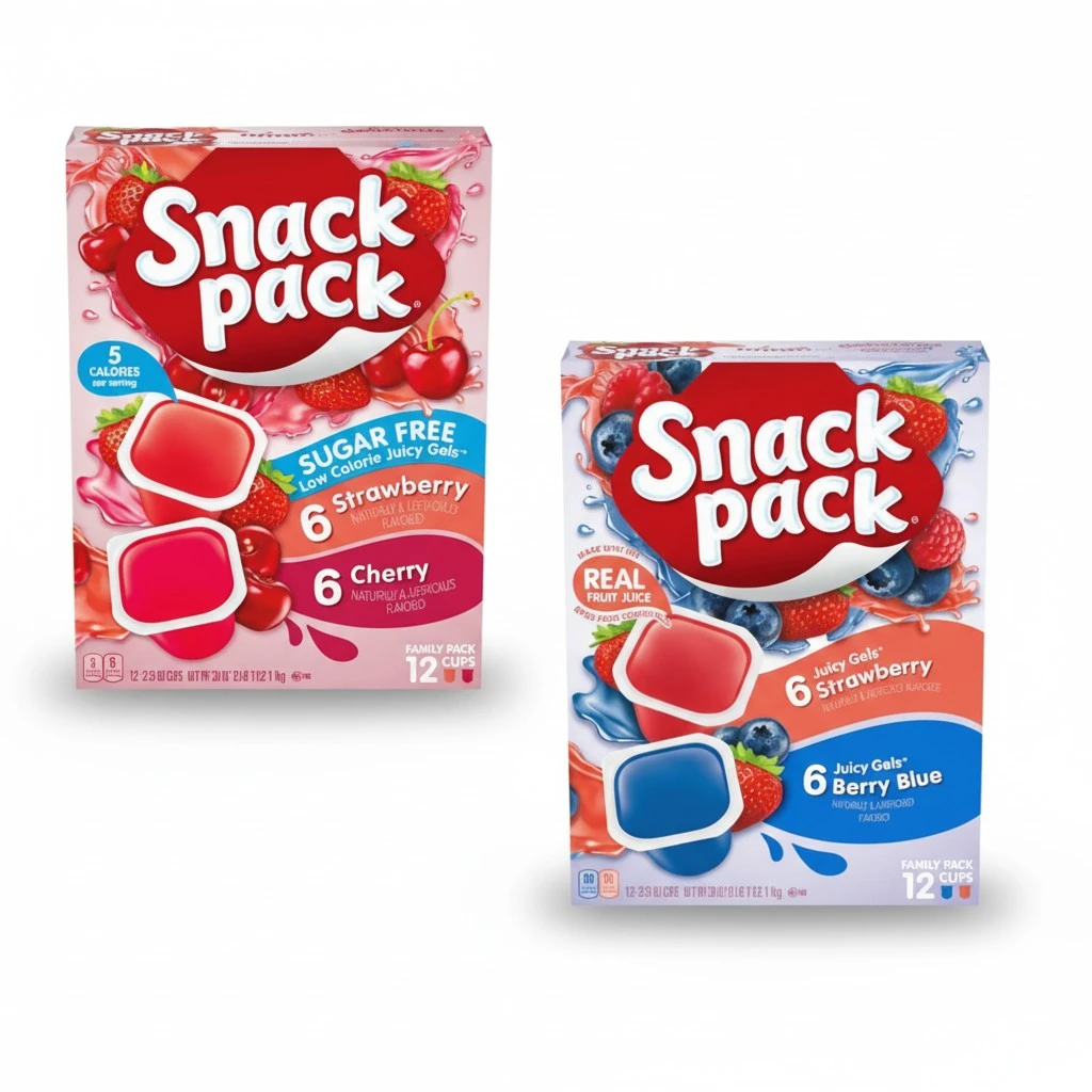 Snack Pack Sugar-Free Variety Pack of Strawberry & Cherry Gels, 3.25 oz (12 count) + Strawberry & Berry Blue Gels, 3.25 oz (12 count)
