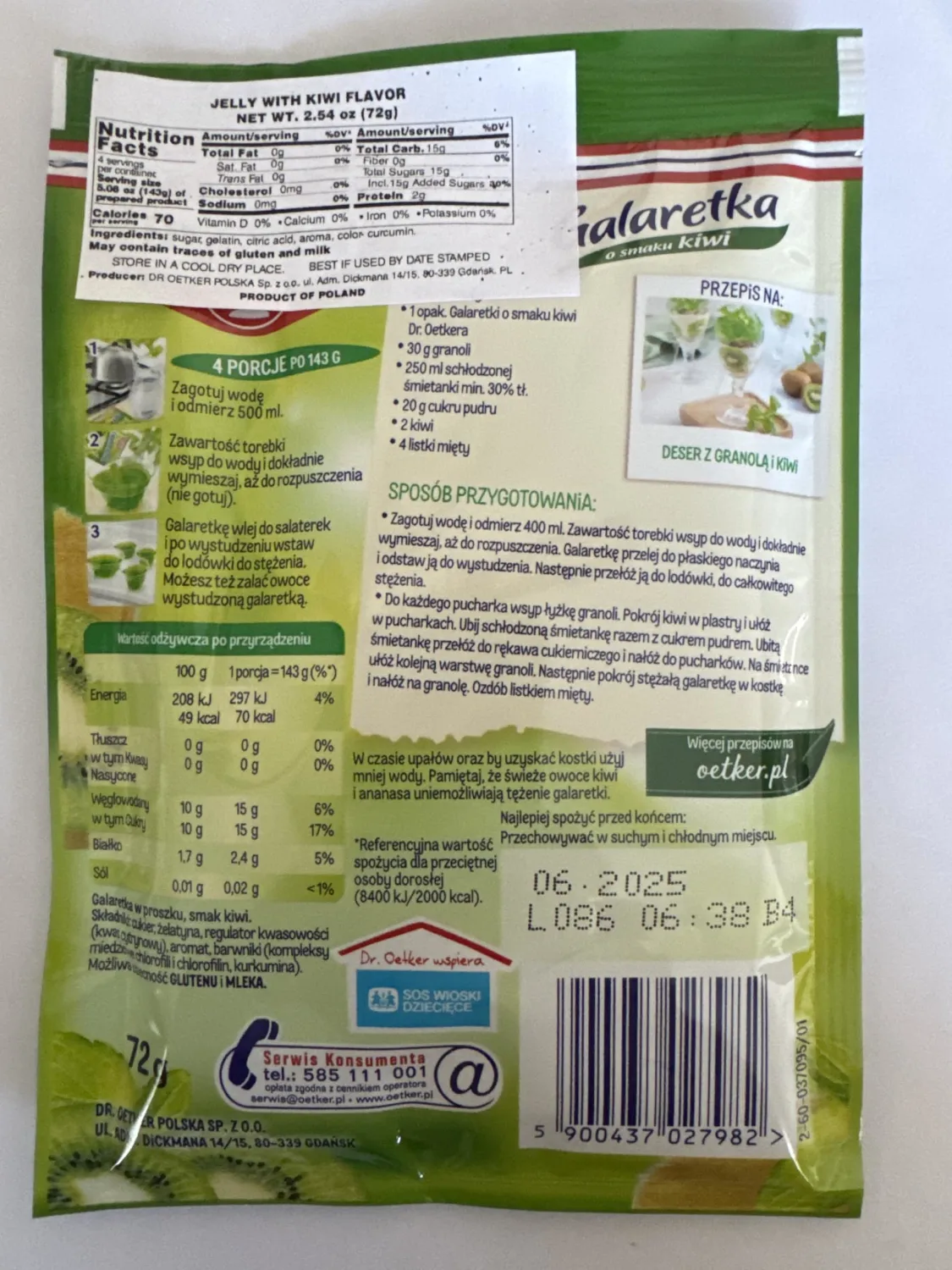 Dr.Oetker Jello KIWI Galaretka 3pc./12 portions Made in Poland