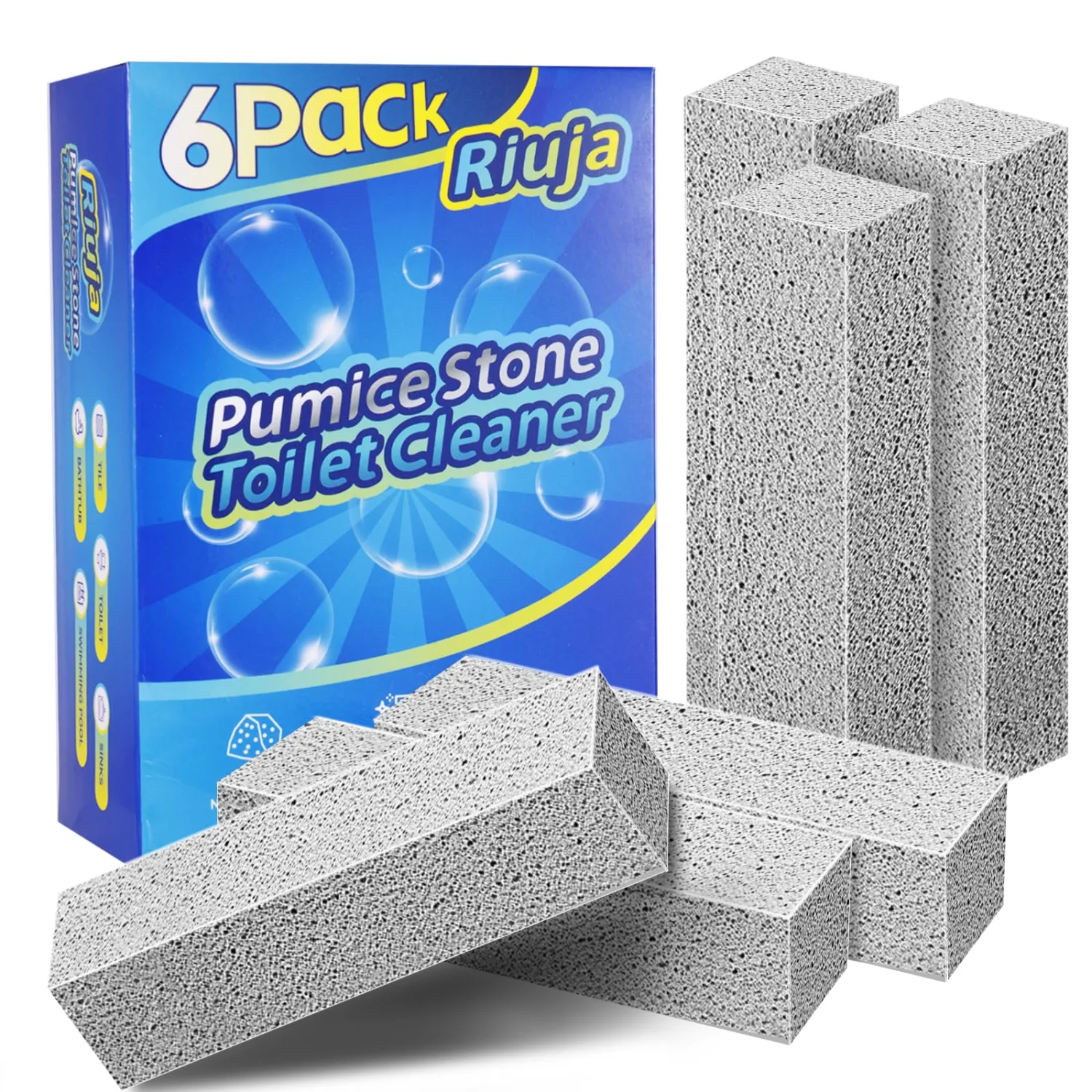 6 Pack Pumice Stone Toilet Bowl Cleaner, Pumice Stone for Cleaning, Powerfully Cleans Toilets, Bathtubs, Grills, Swimming Pools, Sinks