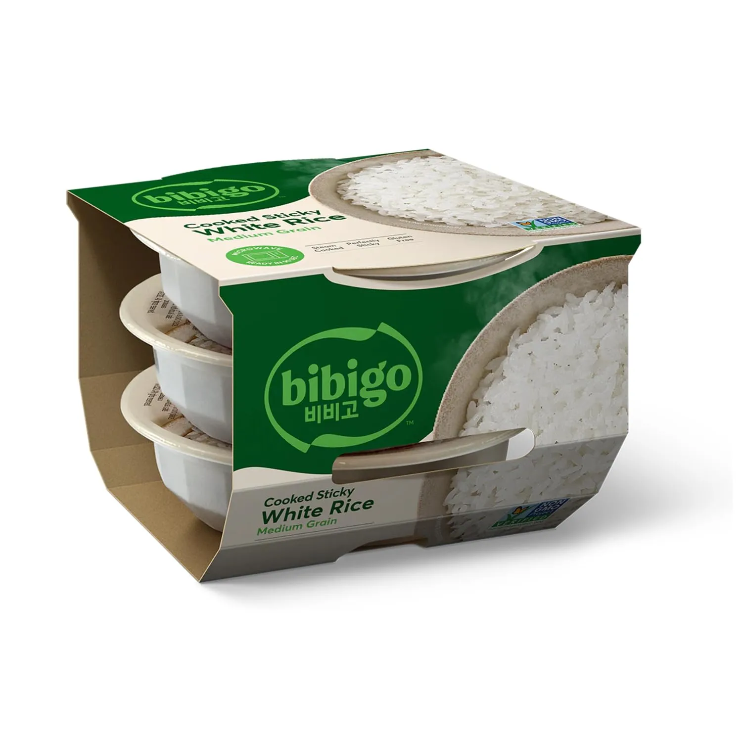 Bibigo Korean Sticky White Rice, Microwavable, Zero Trans Fat, 7.4 Ounce (Pack of 3)