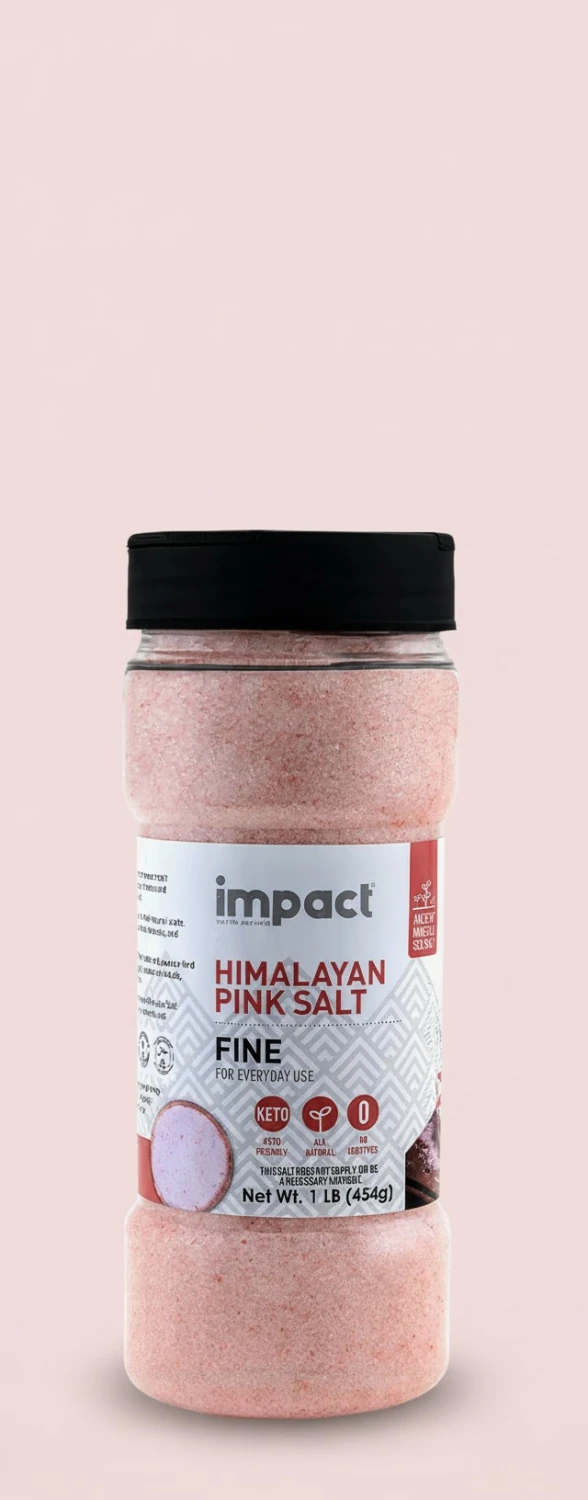 Impact - Fine Himalayan Pink Sea Salt - No Additives Rich in Trace Minerals Non-GMO Gluten-Free Ideal for Low-Carb Fasting Cooking - 1lb Shaker