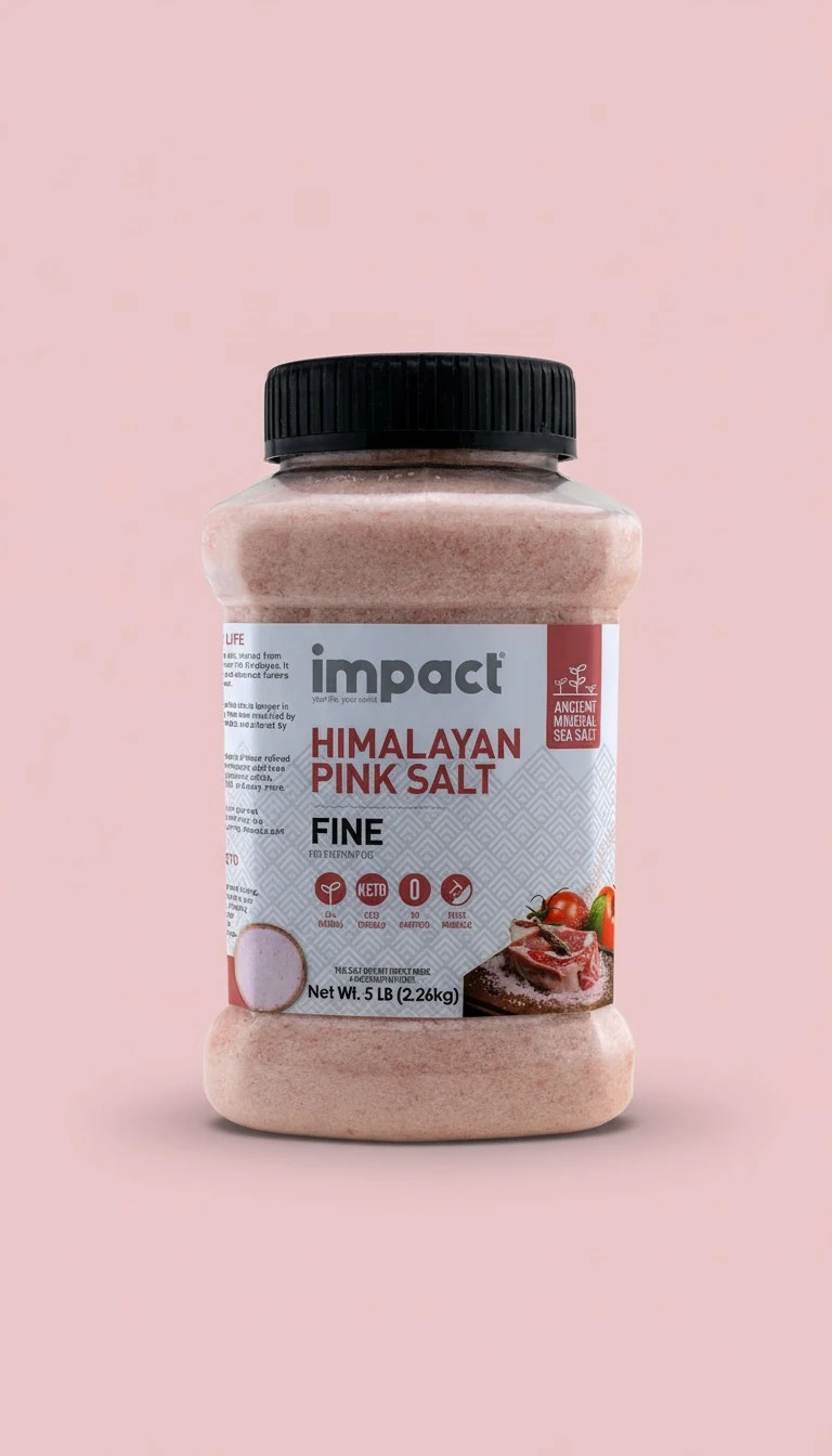 Impact - Fine Himalayan Pink Sea Salt - No Additives Rich in Trace Minerals Non-GMO Gluten-Free Ideal for Low-Carb Fasting Cooking - 5lb Jar