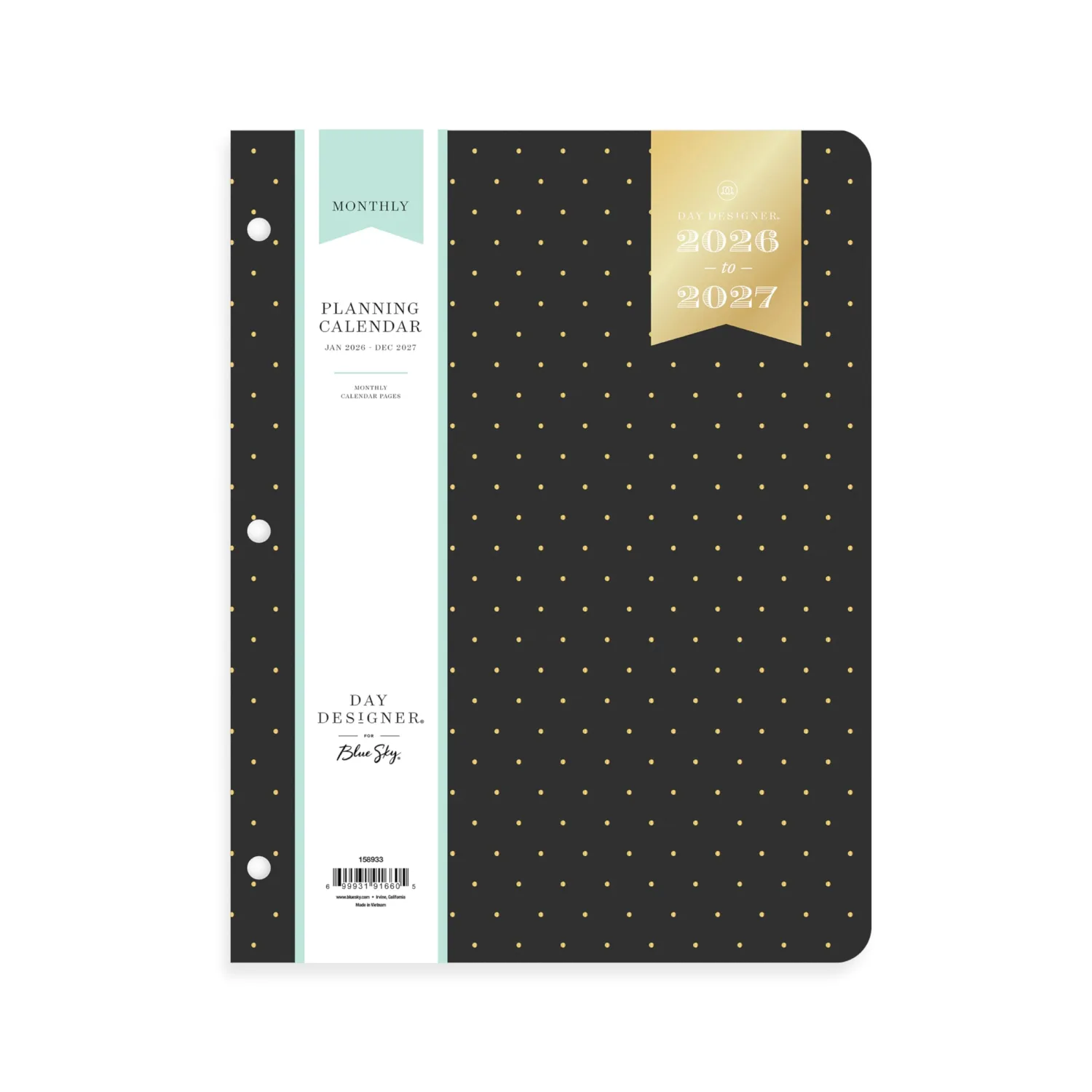Blue Sky Day Designer 24 Month 2026 Monthly Planner Calendar, January 2026 - December 2027, 8.5" x 11", Flexible Cover, Stapled Binding, Swiss Dot Black
