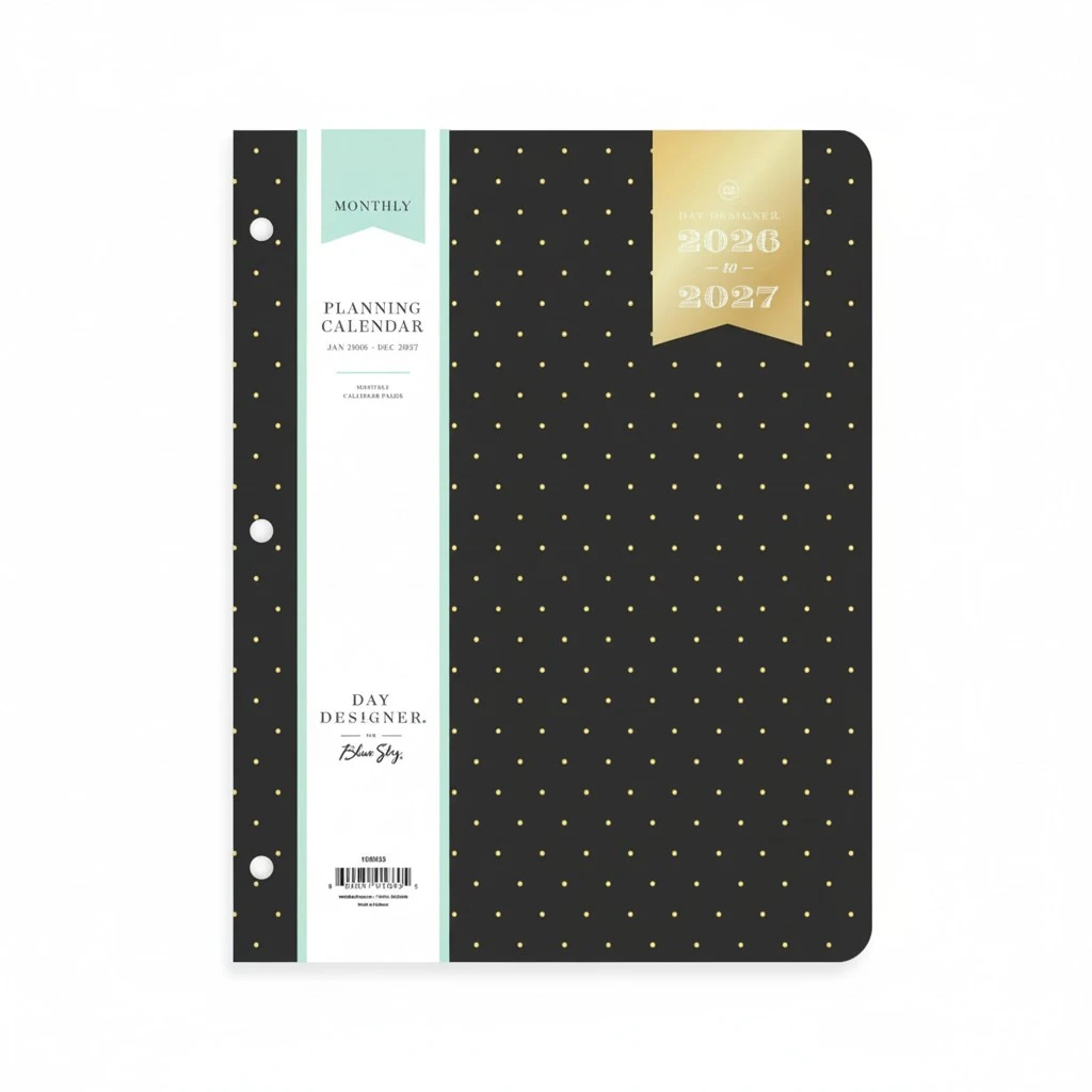 Blue Sky Day Designer 24 Month 2026 Monthly Planner Calendar, January 2026 - December 2027, 8.5" x 11", Flexible Cover, Stapled Binding, Swiss Dot Black