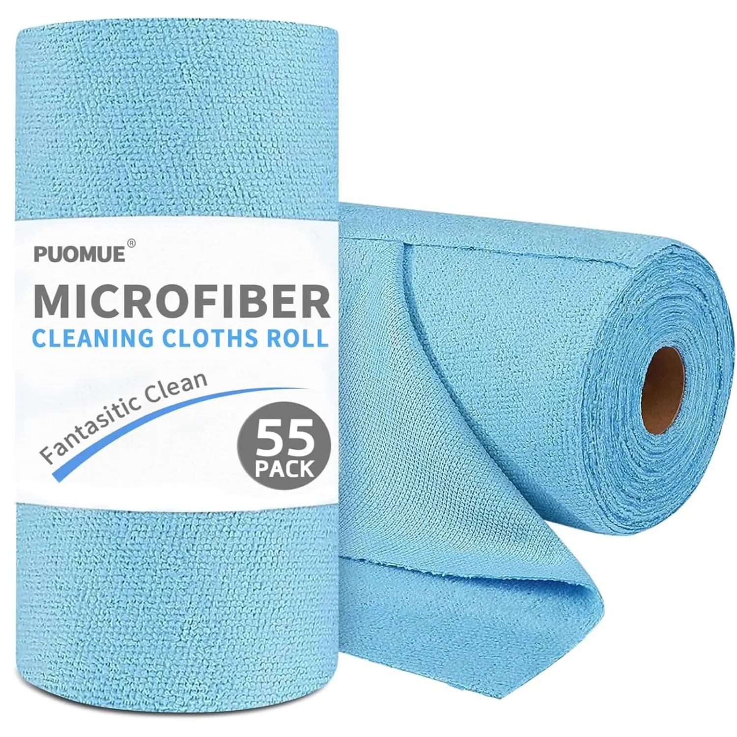 55 Pack Microfiber Cleaning Cloth Roll, Tear Away Reusable Towels, 11" X 9", Ultra Absorbent & Lint Free Microfiber Cloth for Cleaning Cars, Kitchen, Window, Home and Shop, Blue