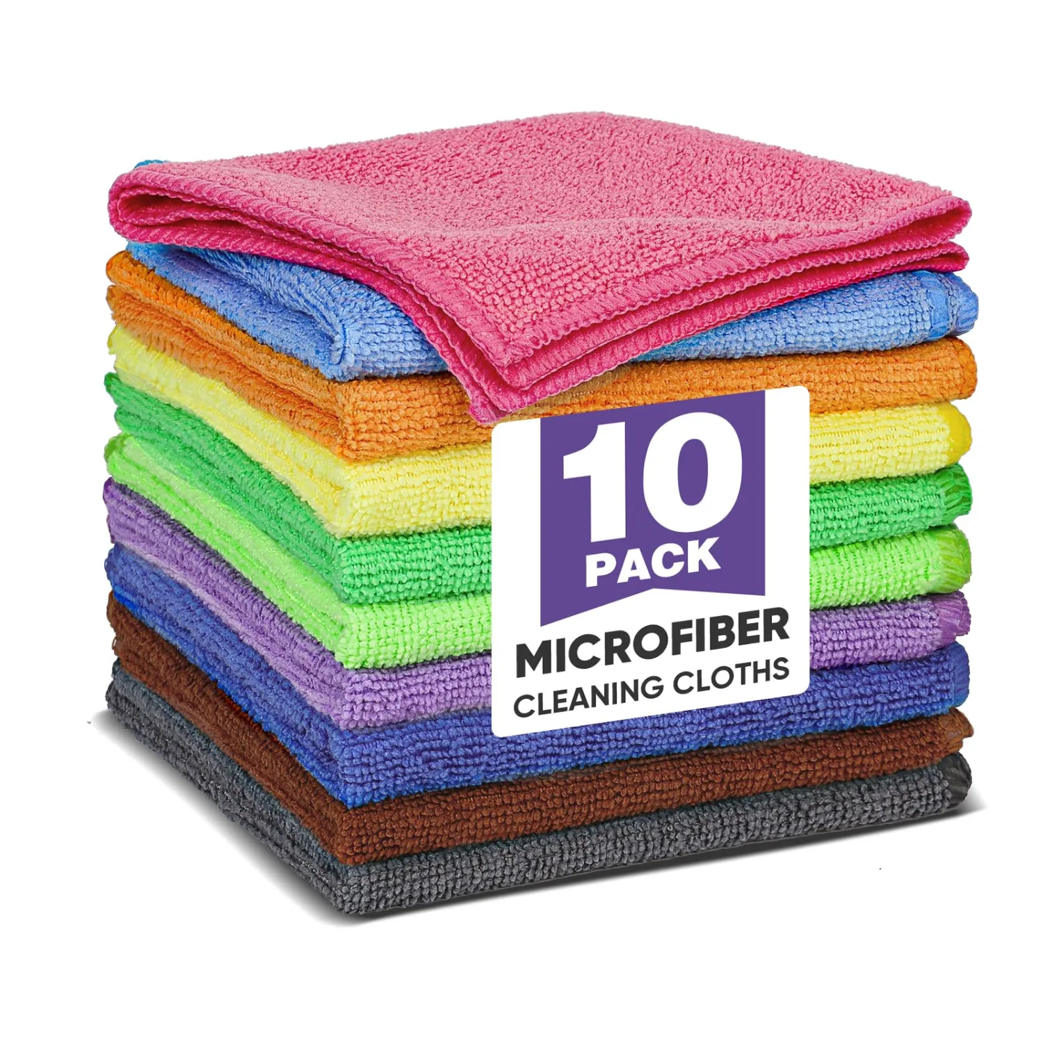 10 Colors Microfiber Cleaning Cloths, 10 Pack Assorted Cleaning Rags, Highly Absorbent Microfiber Towels for Car, Kitchen, Bathroom and Household Cleaning, 11.8"X11.8"