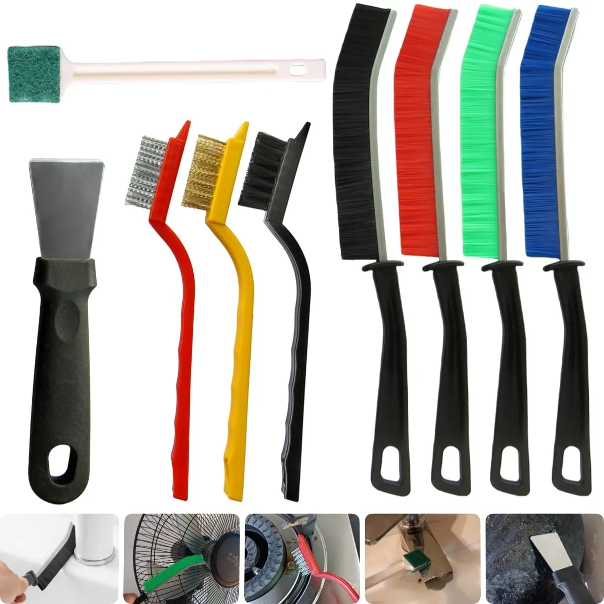 9Pcs Cleaning Brush Set, Small Space Hard Brush, Household Cleaning Product, Suitable for Small Gap Brush Set of Kitchen and Bathroom Tiles