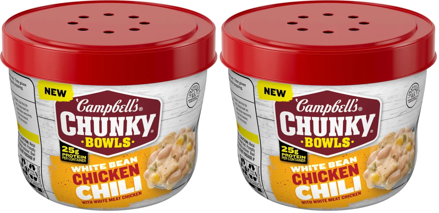 Campbell’s Chunky White Bean Chicken Chili, 15.25 oz Bowl (Pack of 2)