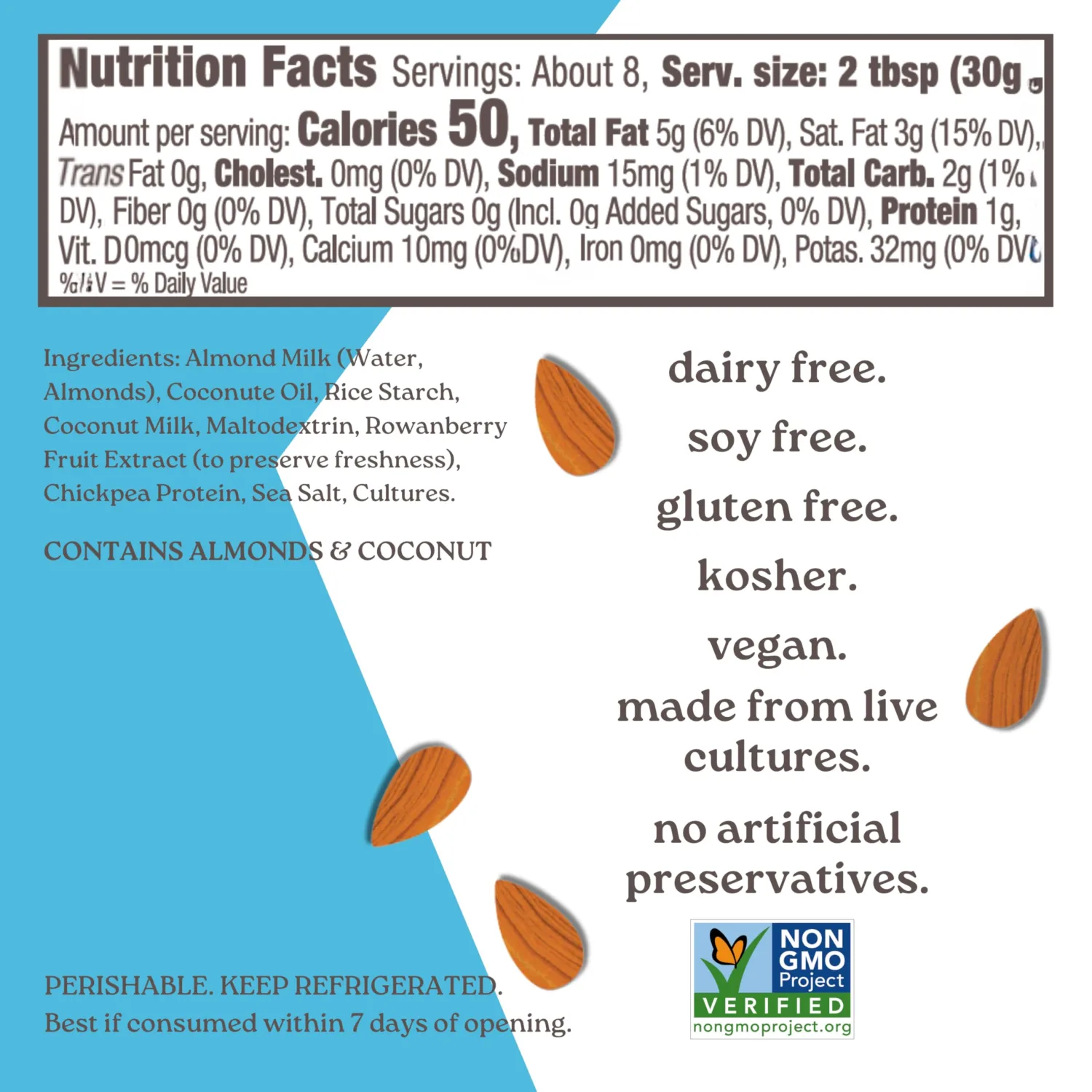 Kite Hill Almond Milk Sour Cream Alternative, 8 Ounces, Gluten Free, Non-GMO, Vegan