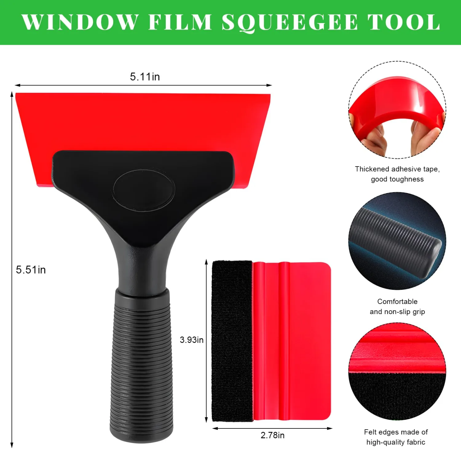 2 PCS Window Tint Kit Tools, Professional Vinyl Wrap Kit with Plastic Squeegee & Felt Squeegee, Universal Privacy Film Installation Tint Tools for Vehicle Glass Home (Red)