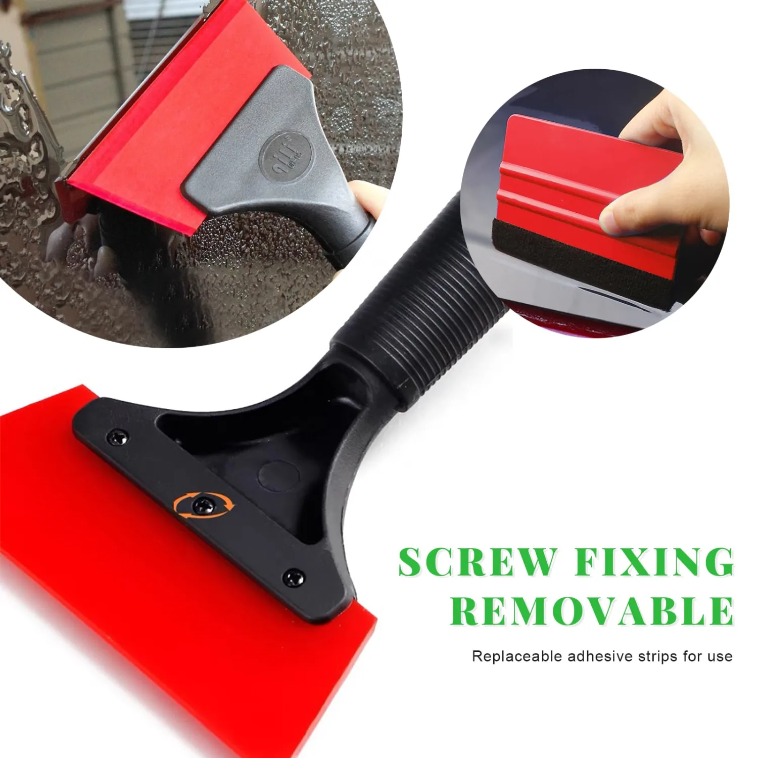 2 PCS Window Tint Kit Tools, Professional Vinyl Wrap Kit with Plastic Squeegee & Felt Squeegee, Universal Privacy Film Installation Tint Tools for Vehicle Glass Home (Red)