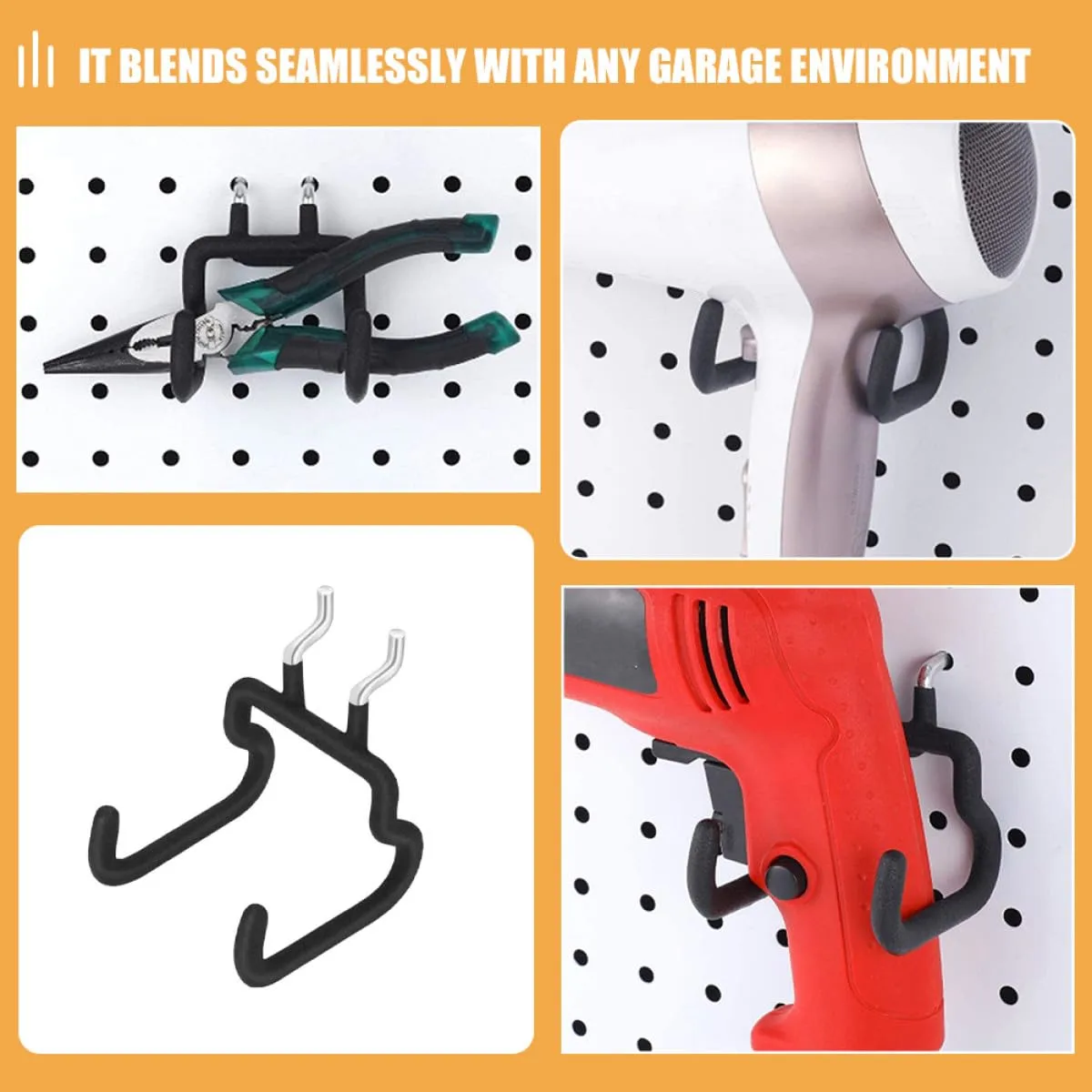 PartyKindom 4Pcs Pegboard Hooks for Garage Tool Organizer, Black 2.5Cm Hole Spacing, Pegboard Drill Hangers Storage Accessories for Workshop and Home