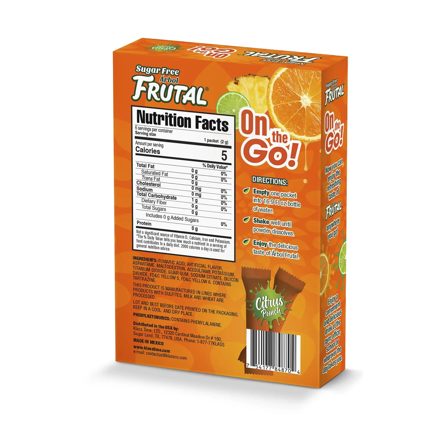Frutal On-The-Go! | Powdered Drink Mix Citrus Punch Flavored - Sugar Free! – (30 Count of Stick Packs)