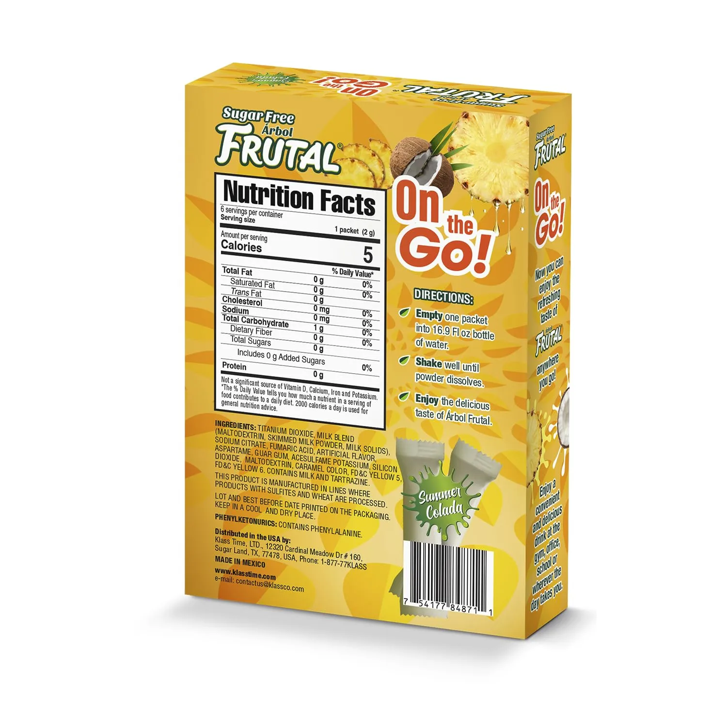 Frutal On-The-Go! | Powdered Drink Mix Pina Colada - Flavored Sugar Free! – Single Serve On The Go! - Powder Sticks Packets (30 Count of Stick Packs)