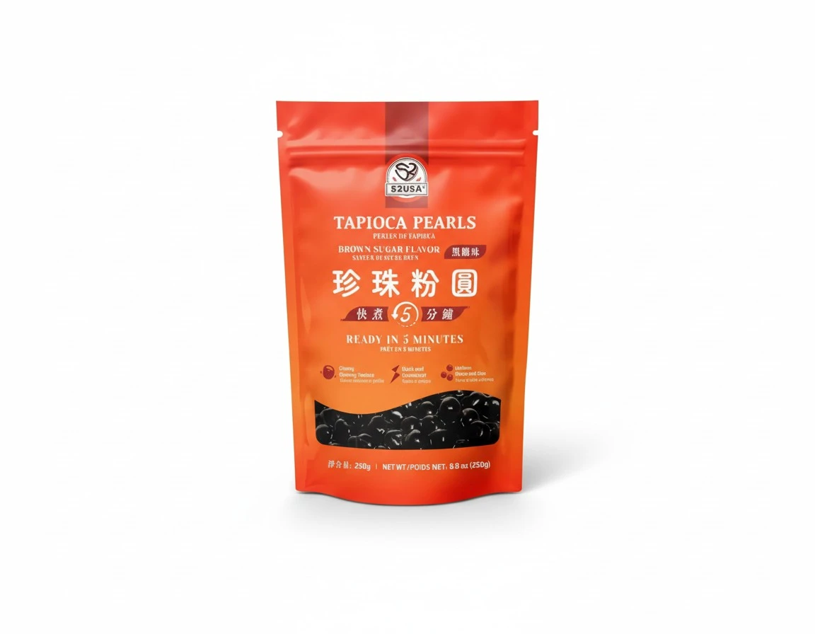 52USA Boba Tapioca Pearl, Black Sugar Flavor, Fresh Bubble Tea Pearl, 8.8 Oz (250 g), Black Tapioca Pearl For Bubble Tea, Ready in 5 Minutes (Pack of 2)