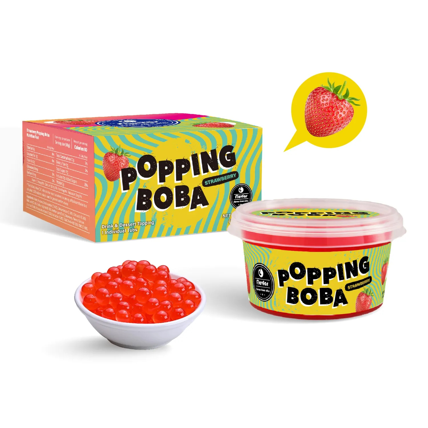 Flavfar Strawberry Popping Boba Pearls | Popping Boba for Fruit Tea, Bubble Tea, Yogurt, Ice Cream, Desserts, Snacks & Toppings | Add Fun Flavor - 490g 1 Pack