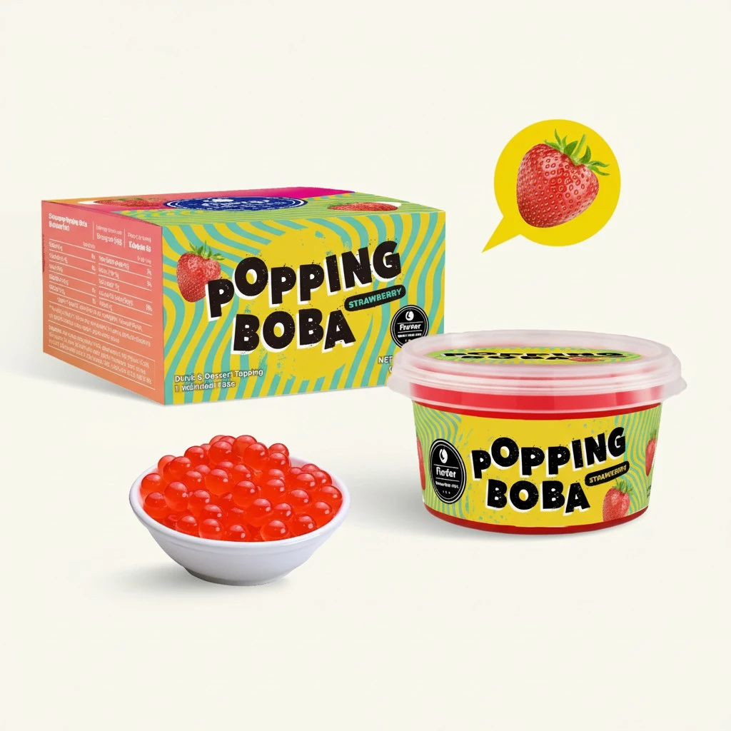 Flavfar Strawberry Popping Boba Pearls | Popping Boba for Fruit Tea, Bubble Tea, Yogurt, Ice Cream, Desserts, Snacks & Toppings | Add Fun Flavor - 490g 1 Pack