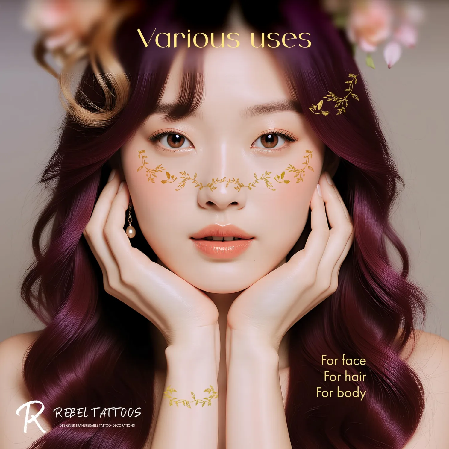 -Temporary Tattoo Fake Transferable Tattoo Freckles - Temporary Face Tattoo Set for Party - Choachella party decoration-2 patches in 1 envelope Gold Symphony