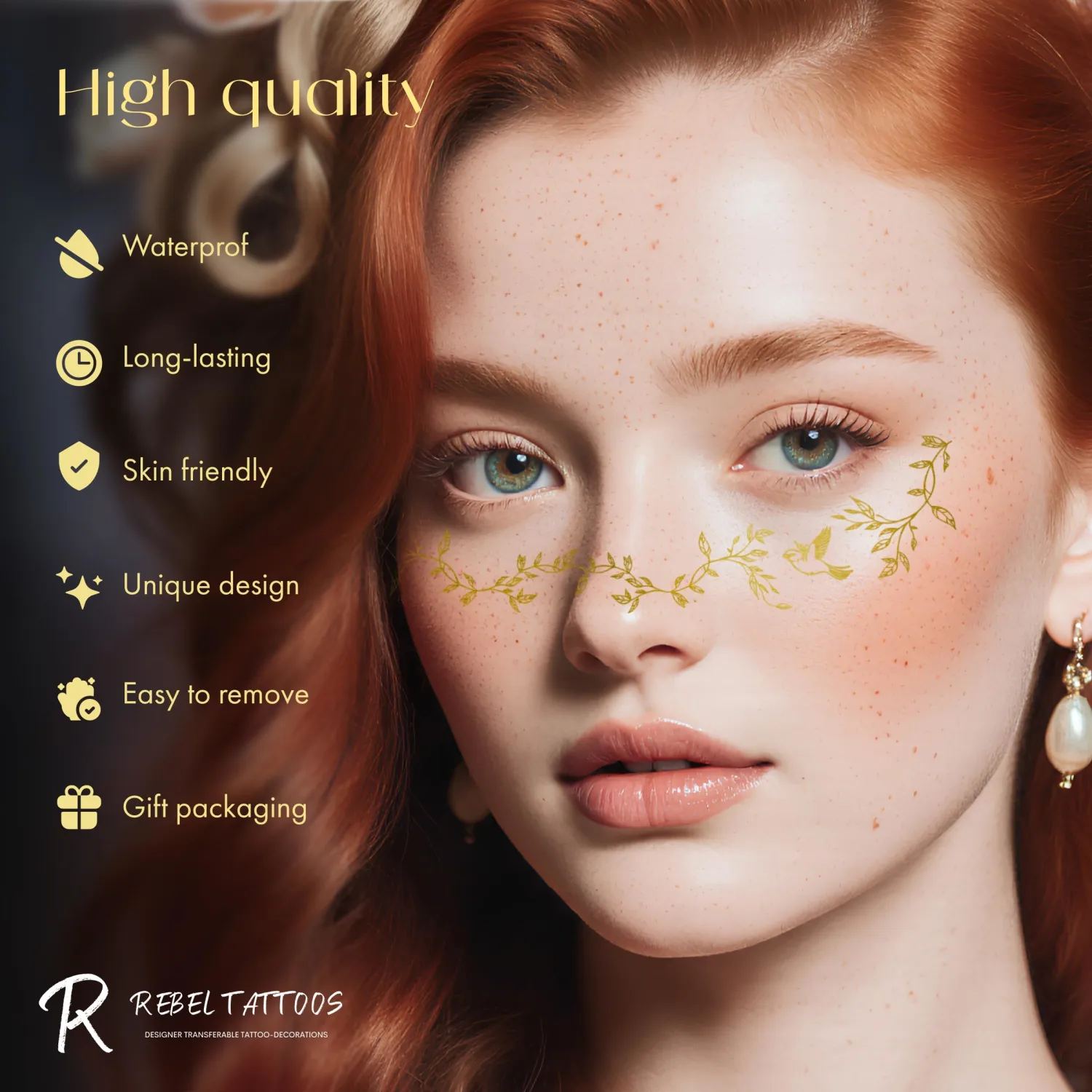 -Temporary Tattoo Fake Transferable Tattoo Freckles - Temporary Face Tattoo Set for Party - Choachella party decoration-2 patches in 1 envelope Gold Symphony