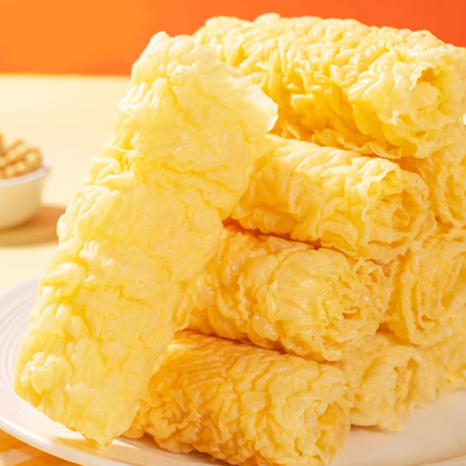 MQZHUK Puff tofu fried tofu skin,fried soybean curd 8.46oz original soybean skin firm 脆皮卷，响铃卷