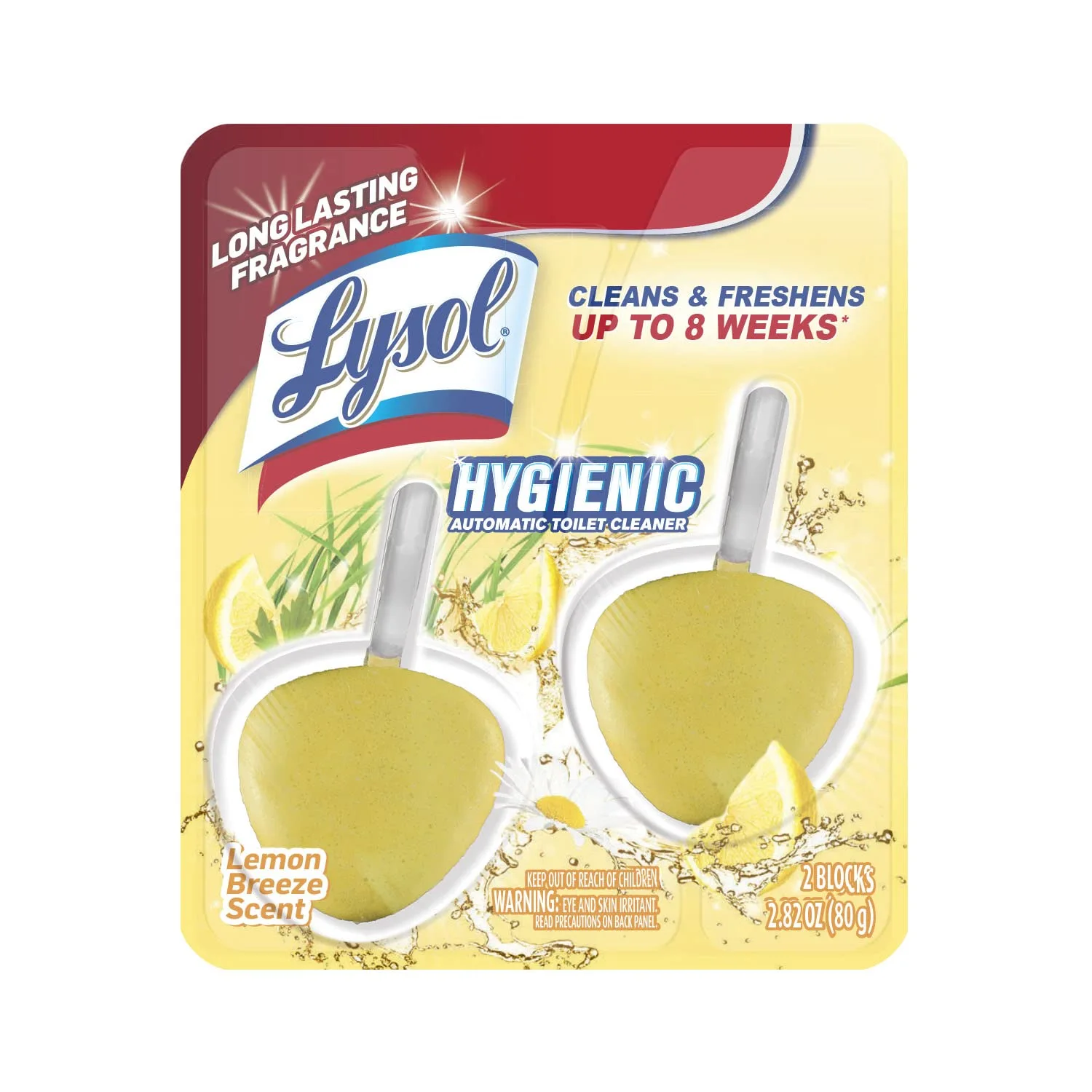 Lysol Automatic In-The-Bowl Toilet Cleaner, Cleans and Freshens Toilet Bowl, Lemon Breeze Scent, (Pack of 8)