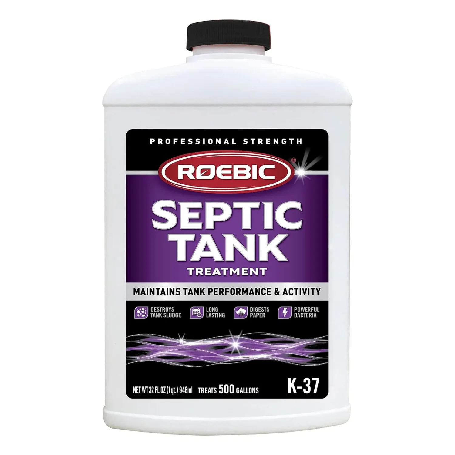 Roebic K-37-Q Septic Tank Treatment: Removes Clogs, Environmentally Friendly Bacteria Enzymes, Safe for Toilets, 32 Fl Oz - Lasts 1 Year, 32 Ounces